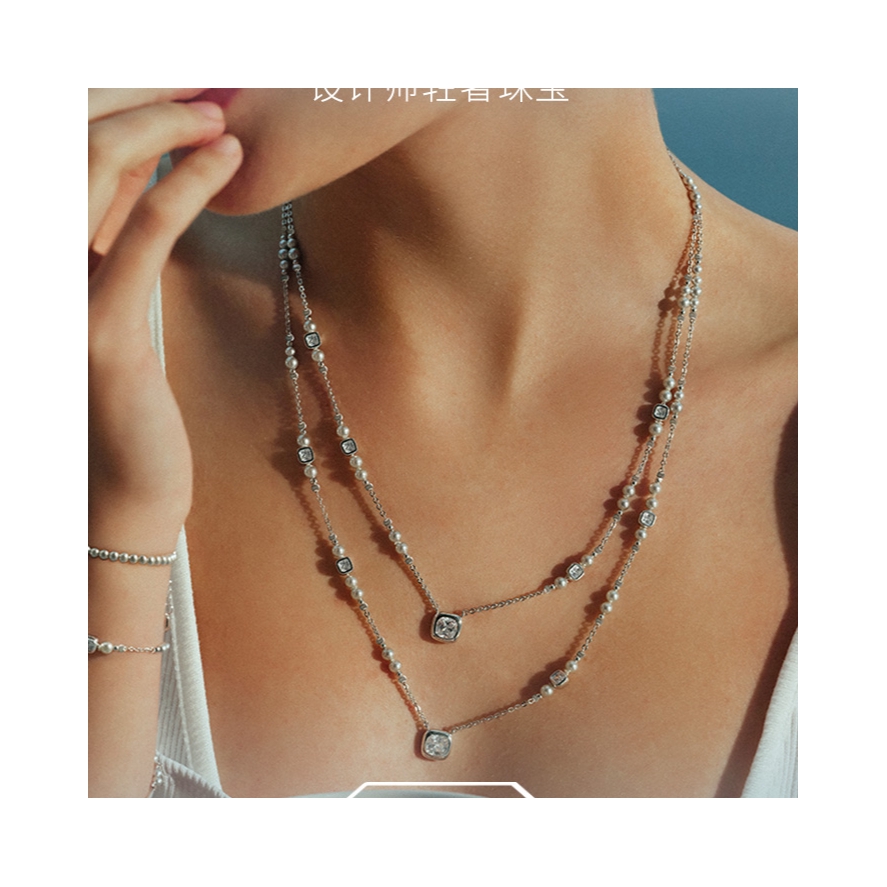 推荐商品：HEFANG Jewelry/何方珠宝 气泡方糖925银项链 HFM03705864