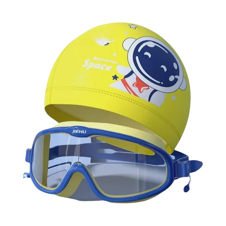推荐商品：捷虎 大框 防水 防雾 儿童 泳镜泳帽套装 8570