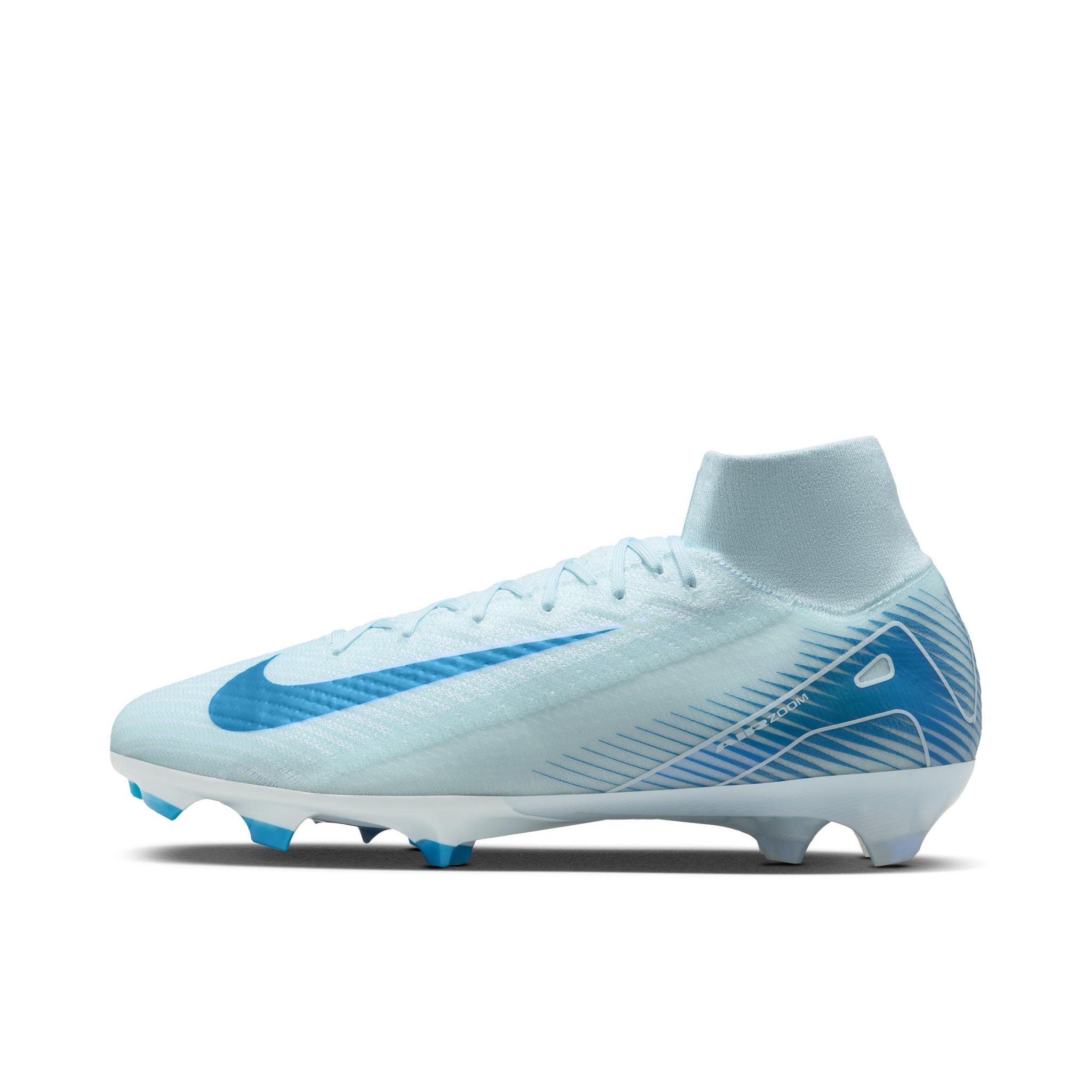 推荐商品：Nike Mercurial Superfly 10 Eilte FG 顶级 胶质长钉 硬天然草场 防滑耐磨 足球鞋 冰川蓝/轨道蓝 