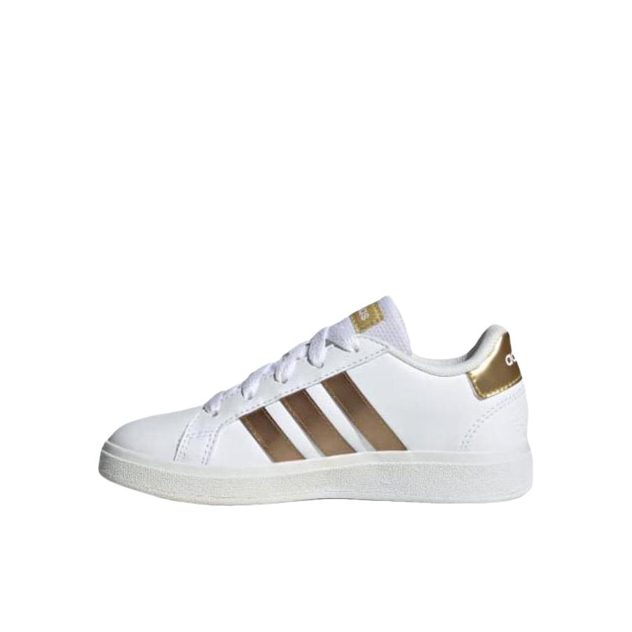 推荐商品：adidas NEO Grand Court 2.0 轻便 网球风 轻运动 魔术贴 板鞋儿童 小童/白色/金色