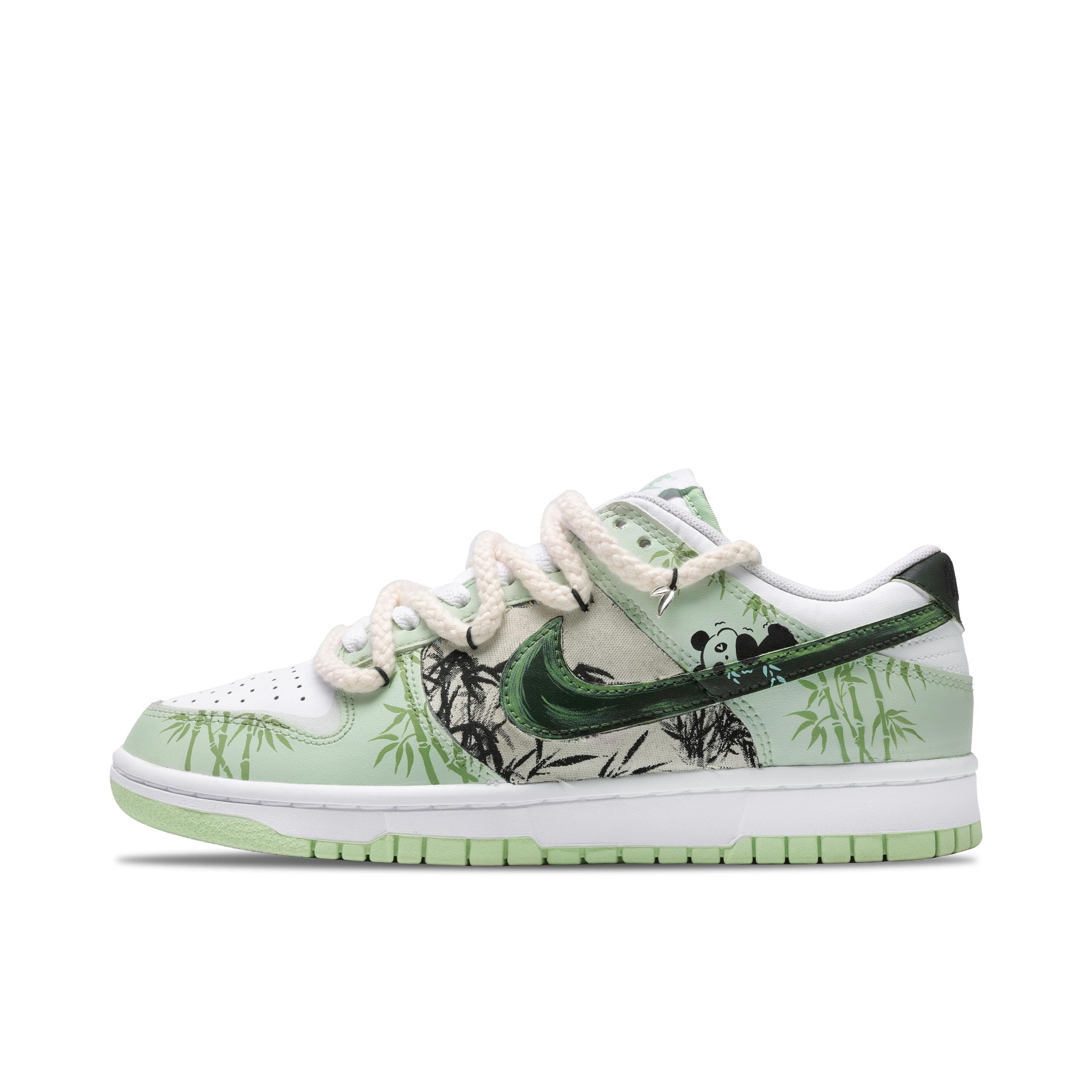 推荐商品：【定制球鞋】 Nike Dunk 板鞋 平跟系带防滑耐磨做旧高街简约百搭潮流复古美式 竹韵熊猫