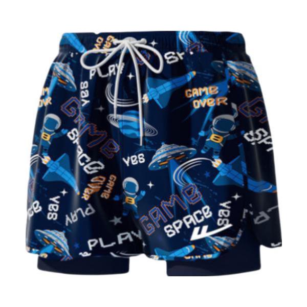 推荐商品：Warrior/回力童装  防尴尬满印速干抽绳泳裤 男中大童 54015H 泳裤藏蓝+泳帽蓝+泳镜蓝