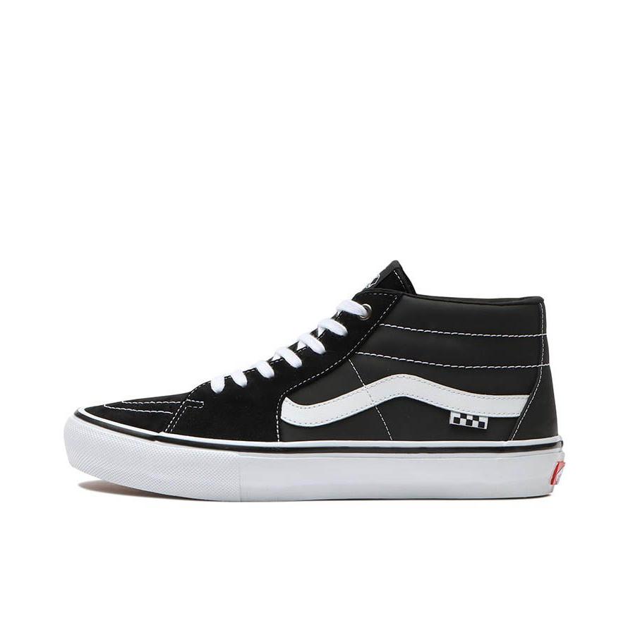 推荐商品：Vans/范斯 SK8-Mid 板鞋 潮流拼接复古百搭防滑耐磨 黑色/棋盘格