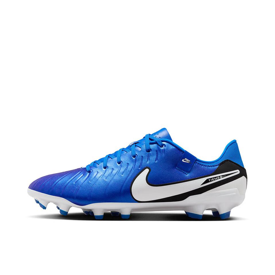 推荐商品：Nike Tiempo 10 ACADEMY FG/MG 中端 混钉 多种场地 合成革耐磨支撑抗冲击 足球鞋 飞翔蓝/白色/黑色