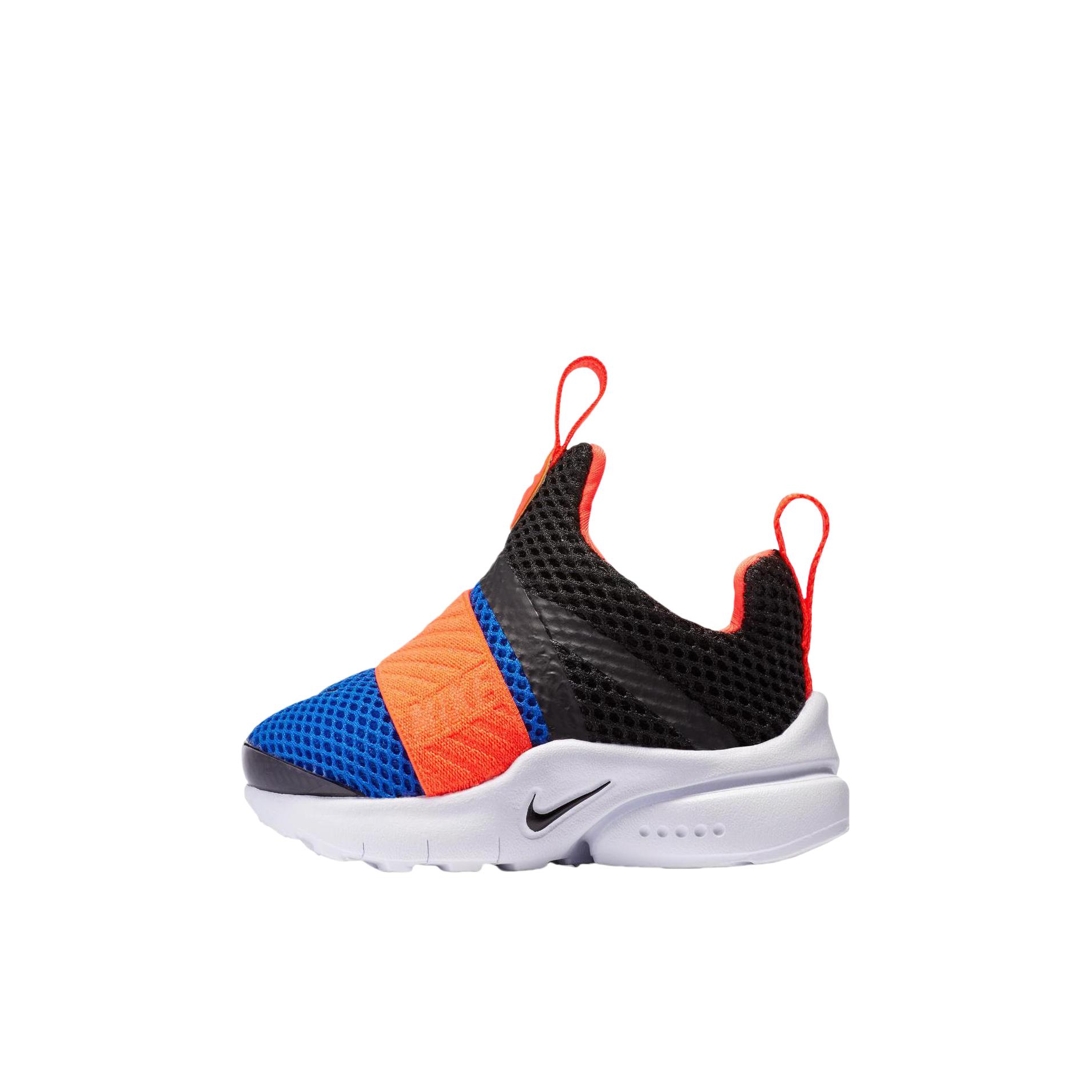 推荐商品：Nike Presto Extreme 舒适减震 轻便 网面透气 防滑耐磨 运动鞋儿童 婴童/黑色/赛车蓝/鲜橙红