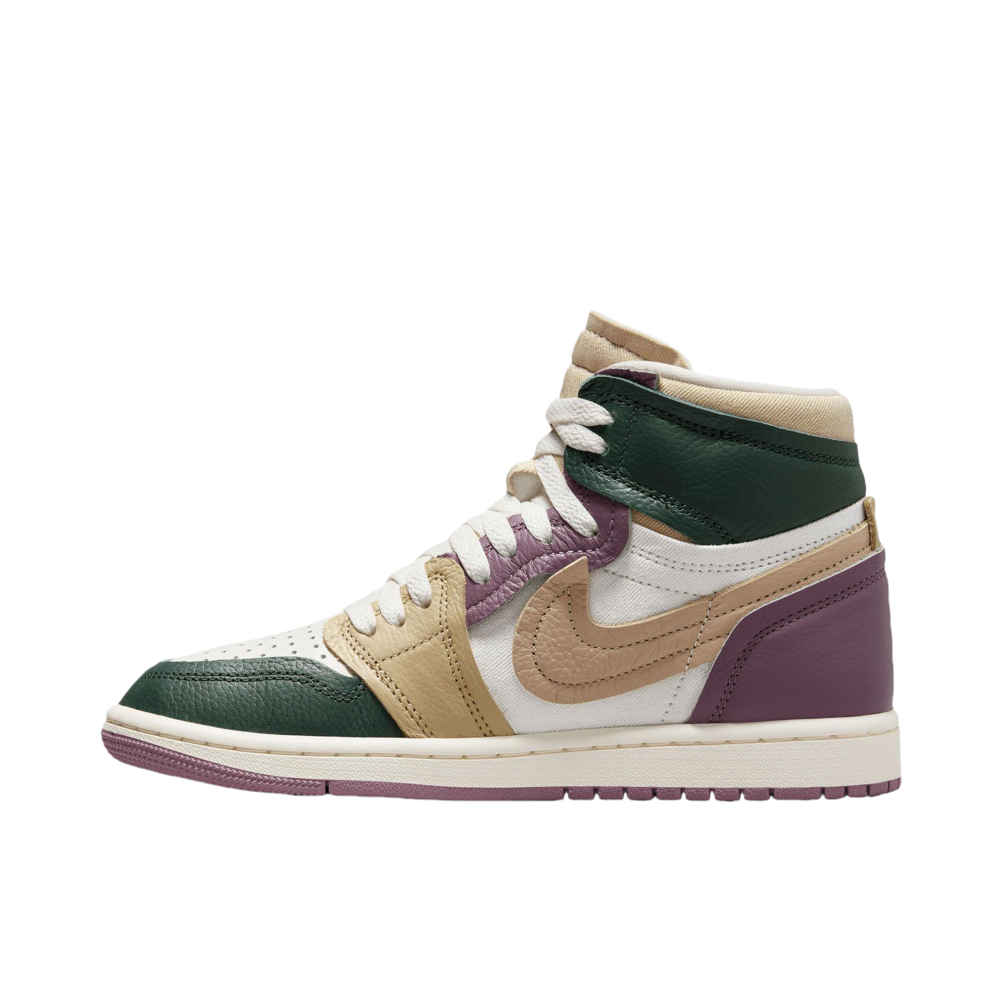 推荐商品：Air Jordan 1 板鞋 运动休闲鞋 复古潮流支撑合成革 白色/紫色/绿色