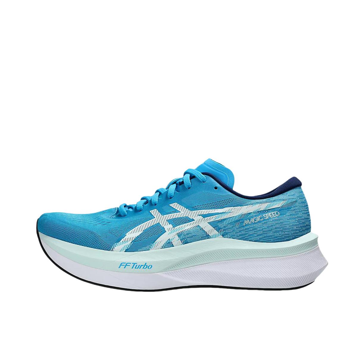 推荐商品：Asics/亚瑟士 Magic Speed 4 跑鞋 碳板轻便支撑轻量回弹竞速型长跑 白色/蓝色