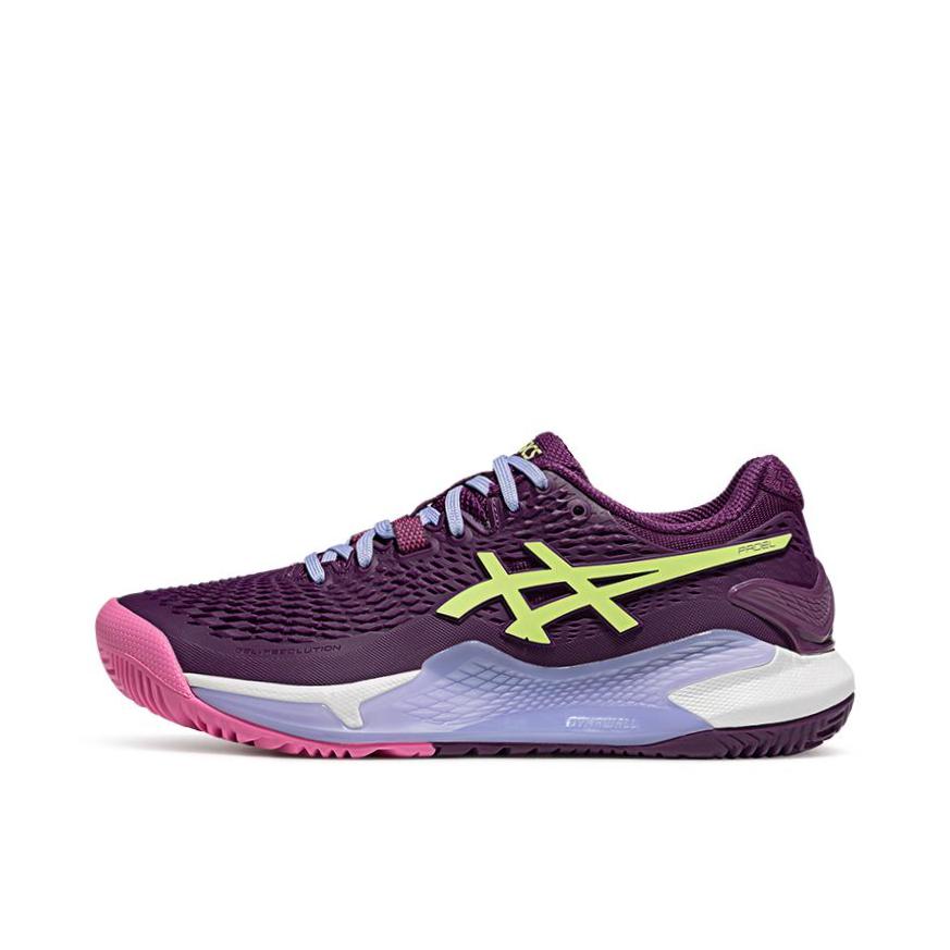 推荐商品：Asics/亚瑟士 Gel-Resolution 9 网面透气 防滑缓冲 稳定型 网球鞋 女款/紫色/黄绿色