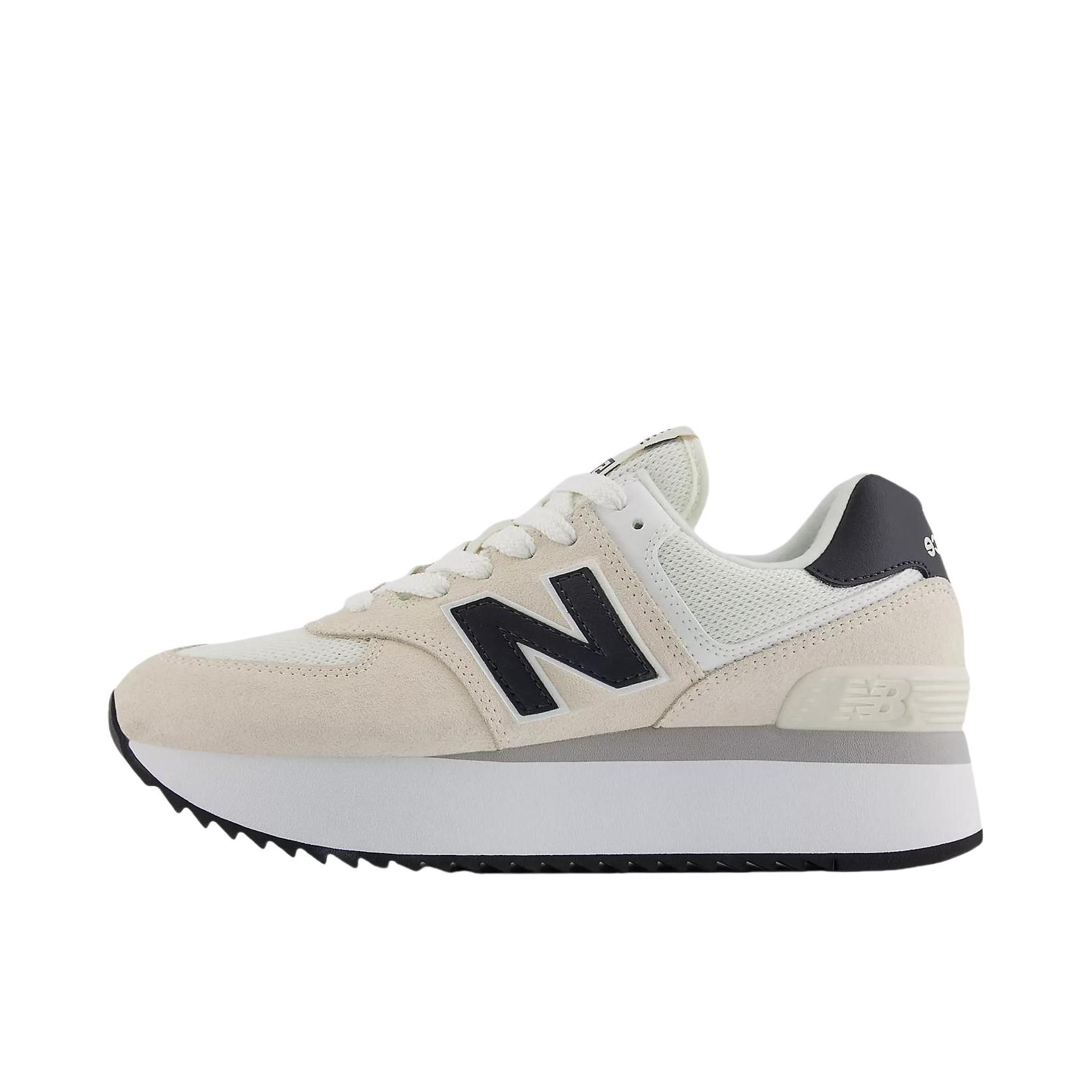 推荐商品：New Balance 574+ 跑鞋 增高防滑耐磨舒适轻便减震透气低帮织物合成革复古百搭 女款/B宽/米白色