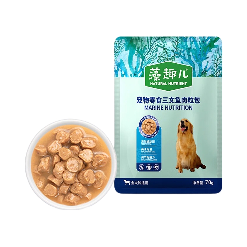推荐商品：藻趣儿 狗湿粮宠物零食肉粒包幼犬成犬通用螺旋藻配方0添加70g