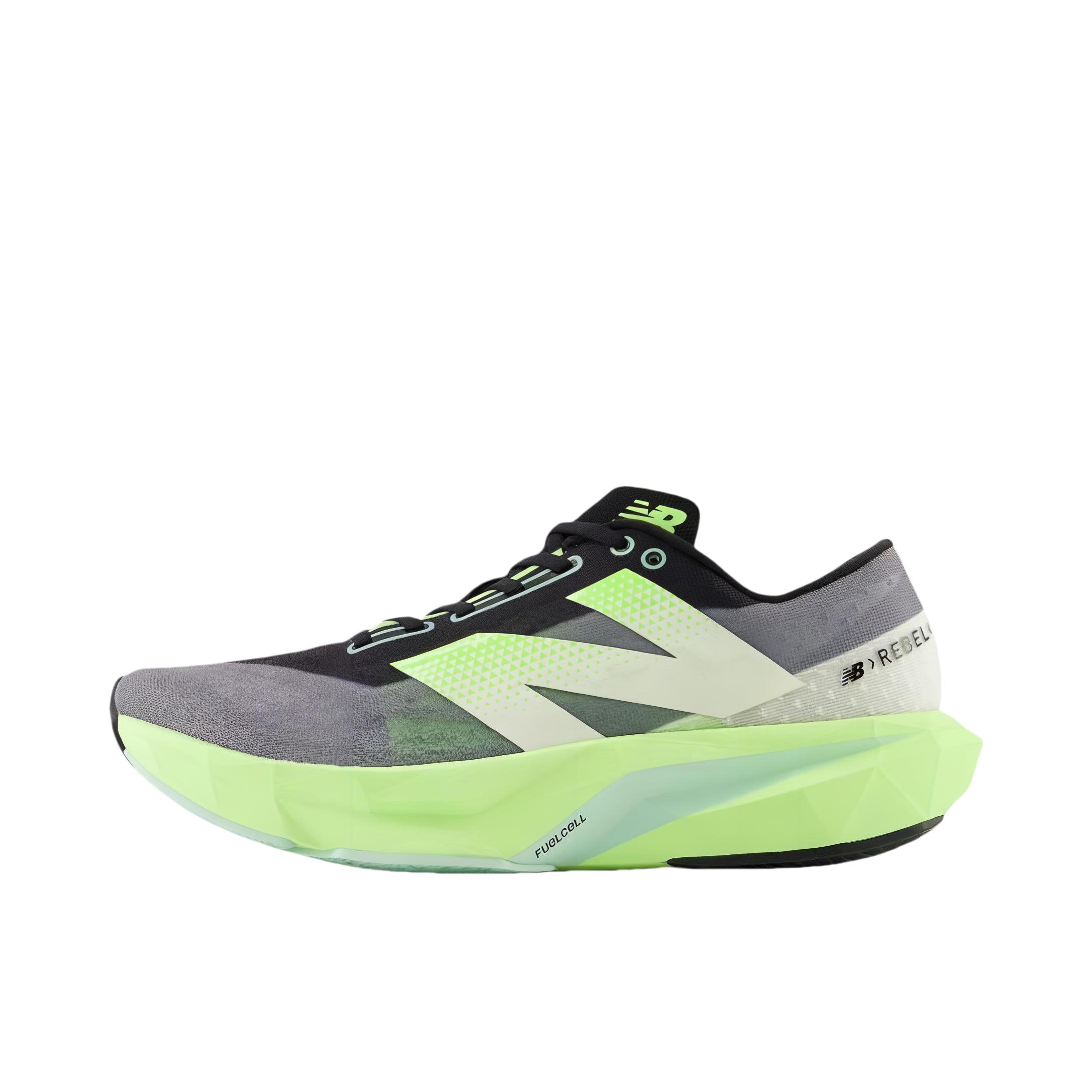 推荐商品：New Balance FuelCell Rebel V4 跑鞋 回弹速度训练减震防滑耐磨网布轻量透气韧弹 黑色/浅绿色