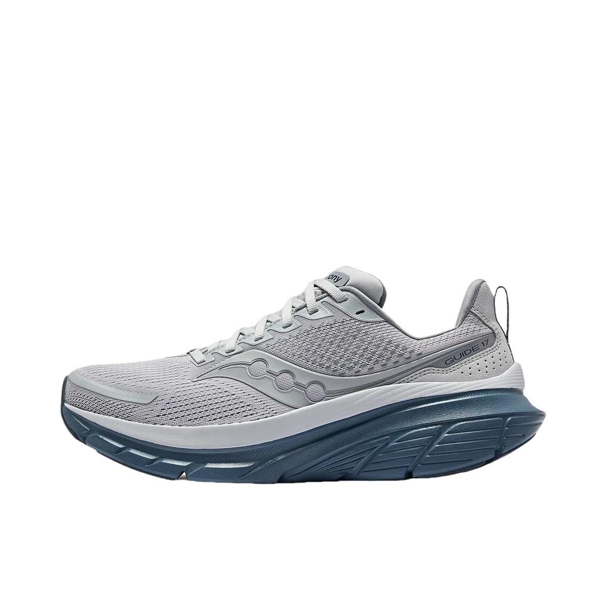 推荐商品：Saucony/索康尼  Guide 向导 17  稳定支撑 舒适 网布透气 缓震耐磨 防滑软底 慢跑  跑鞋 灰色