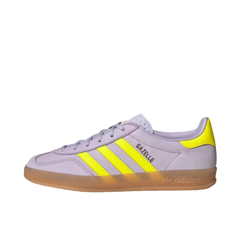 推荐商品：adidas Originals Gazelle Indoor T头鞋 德训鞋 板鞋 舒适缓震防滑耐磨绒面革复古 紫色/黄色