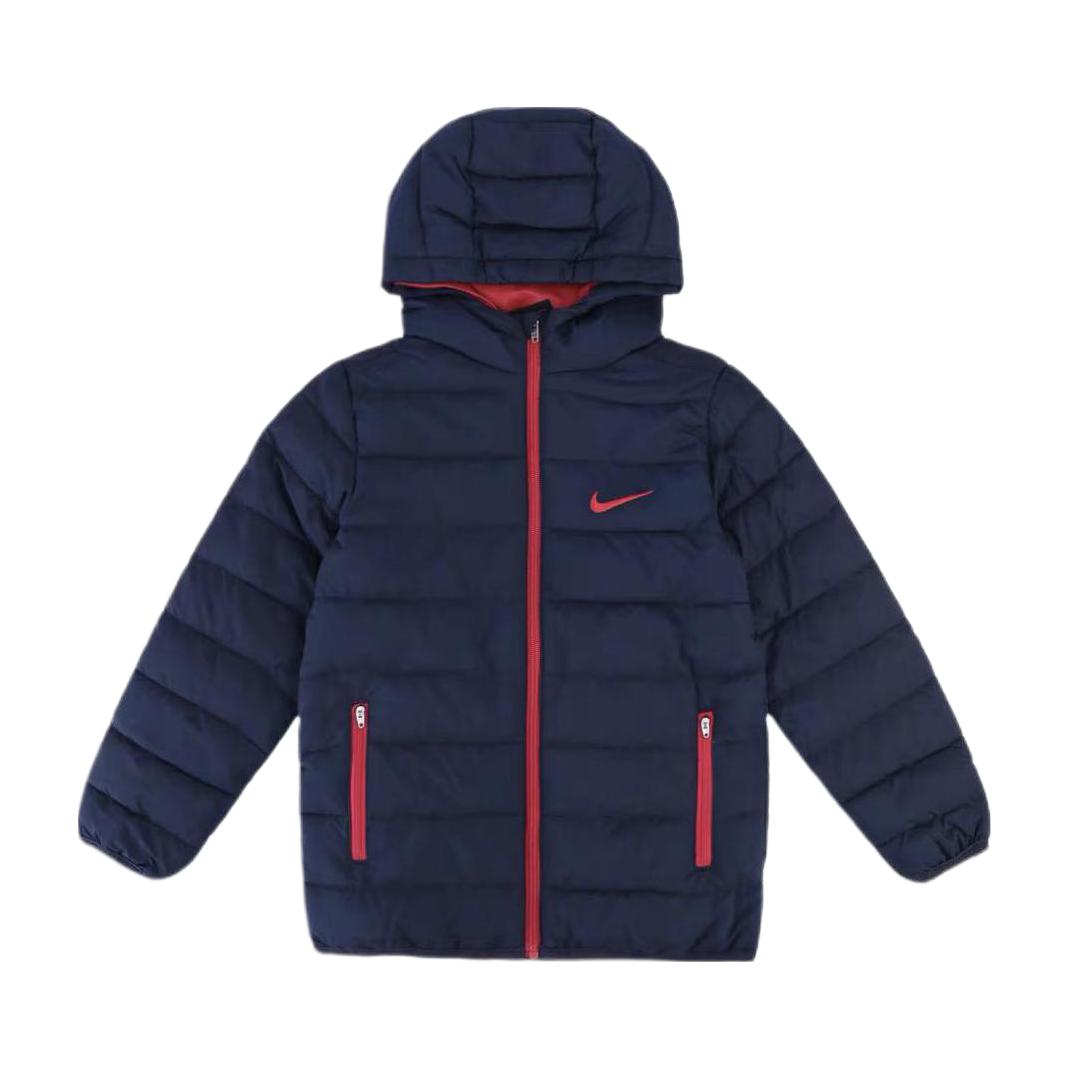 推荐商品：Nike/耐克童装 连帽拉链厚款纯色短款棉服 中大童 HA5135 深蓝