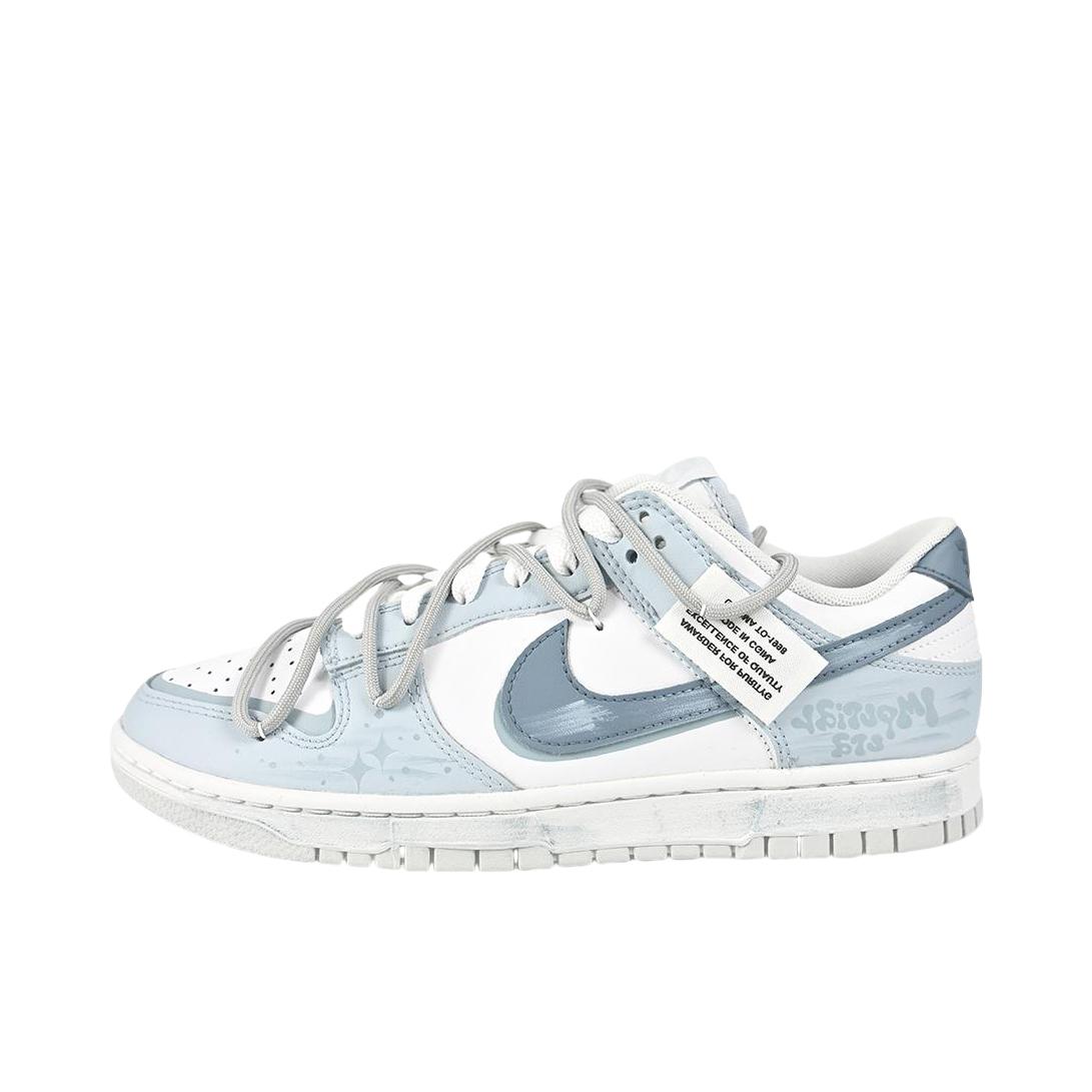 推荐商品：【定制球鞋】 Nike Dunk 板鞋 平跟系带防滑耐磨做旧高街简约百搭潮流复古美式 灰蓝涂鸦