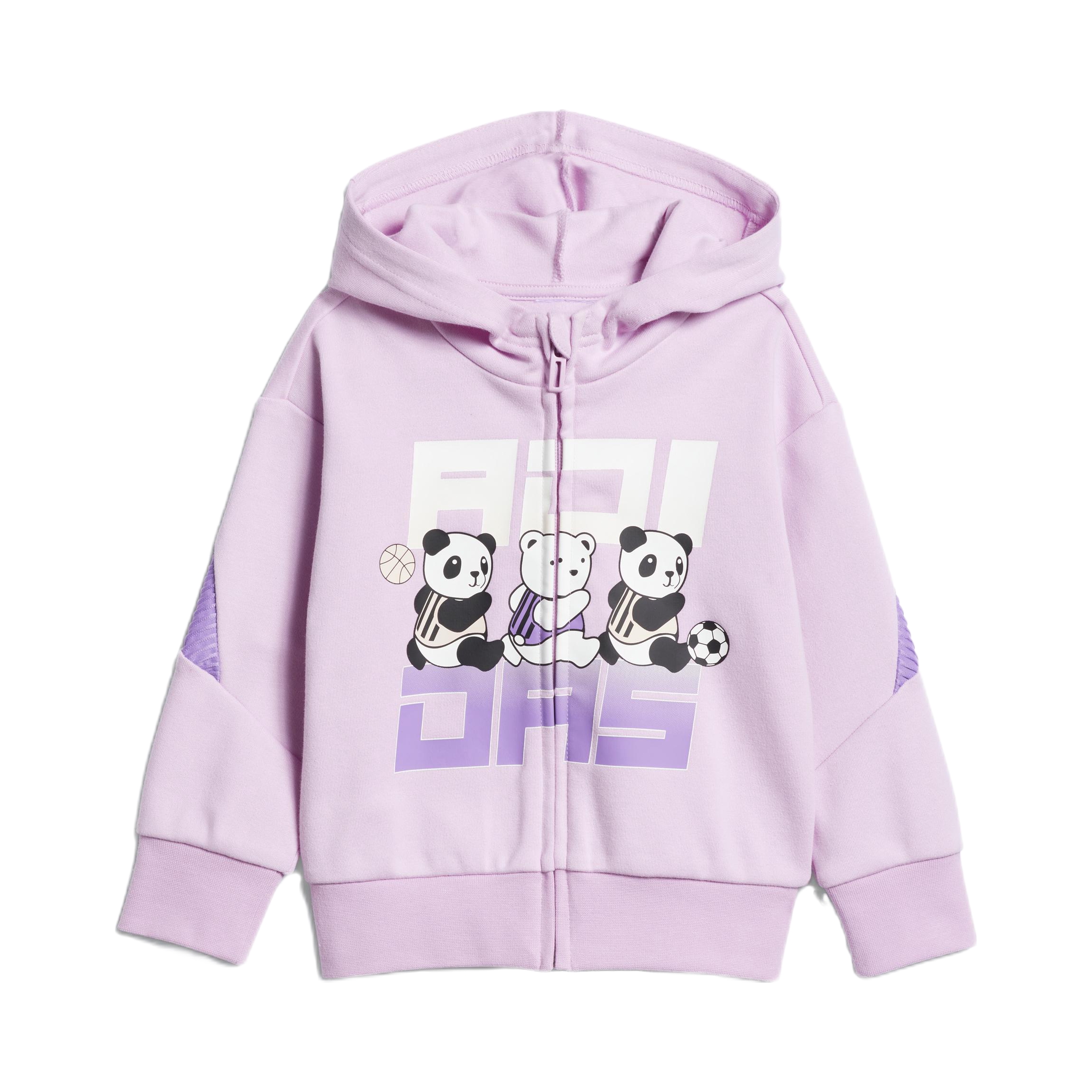 推荐商品：Adidas/阿迪达斯轻运动童装 男婴童中小童印花拉链连帽束脚长袖运动套装 女婴童 IA5307 IA5309 上装粉+下装黑