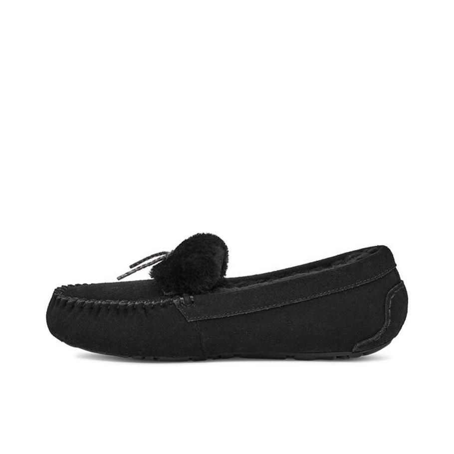 推荐商品：UGG Dakota Shearling Braid 达科塔 溢毛边饰款 橡胶 圆头 平跟 套脚 牛剖层革 单鞋 1166754 黑色
