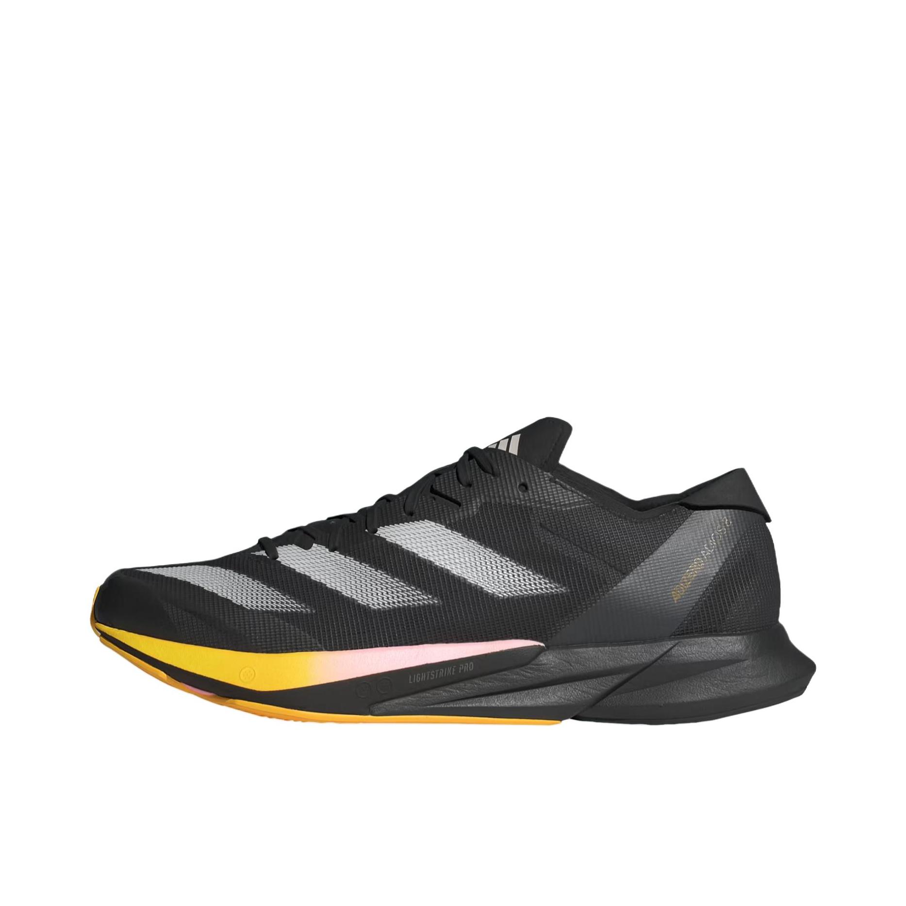 推荐商品：adidas Adizero Adios 8 跑鞋 缓震回弹马拉松 黑色/金属白/亮黄色