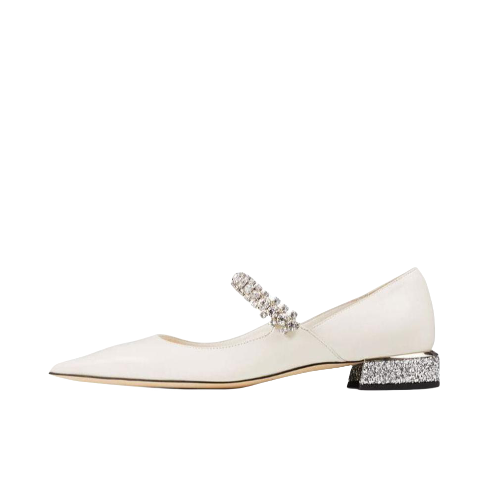 推荐商品：Jimmy Choo 玛丽珍 粗跟 尖头 休闲 水晶饰 单鞋 J000169307 拿铁色/银色