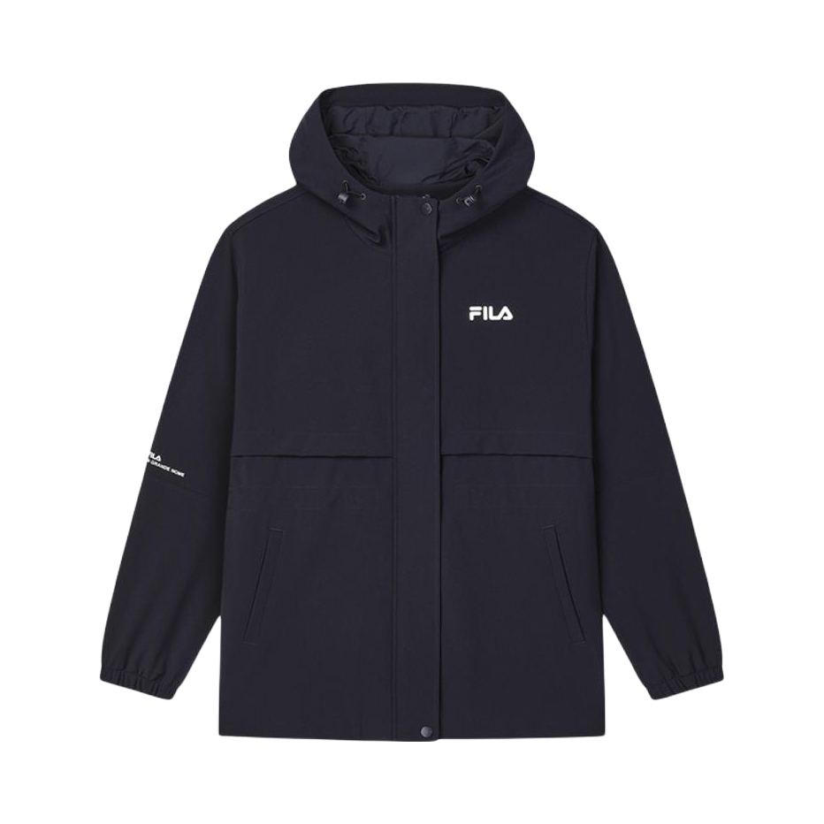 推荐商品：FILA/斐乐  收腰梭织连帽直筒落肩袖拉链风衣 女装 F11W439705F 传奇蓝
