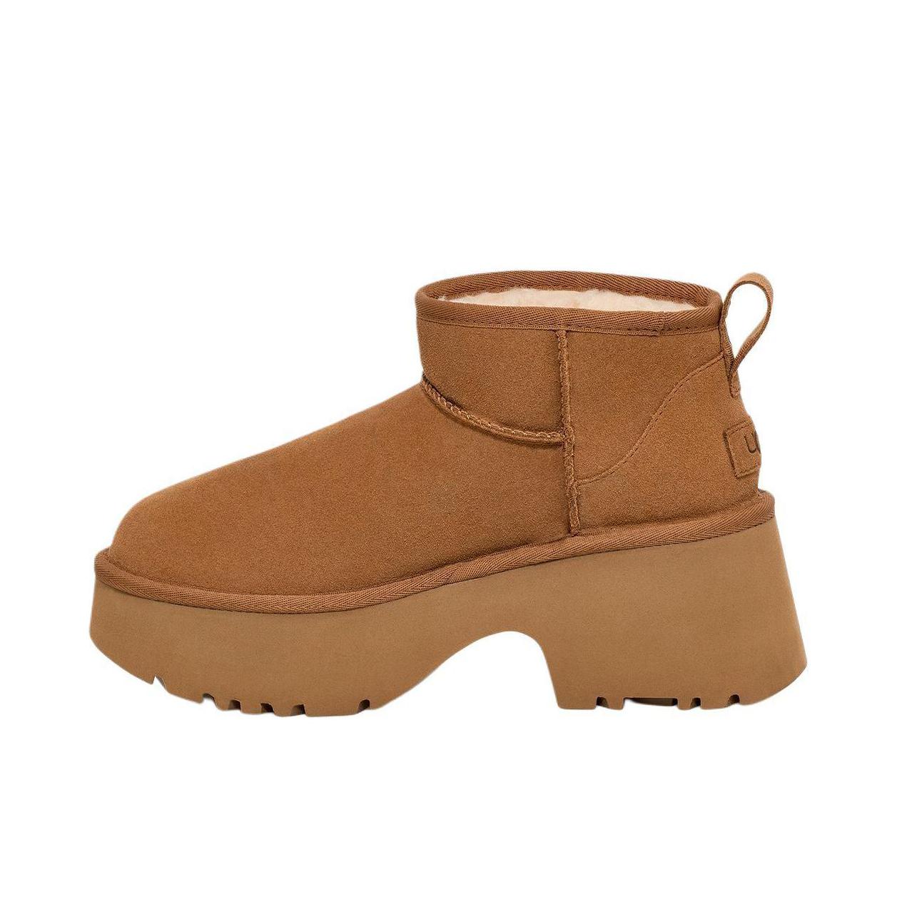 推荐商品：UGG  Classic Ultra Mini New Heights  保暖 圆头 短筒 厚底 舒适轻便 时尚休闲  雪地靴 栗色