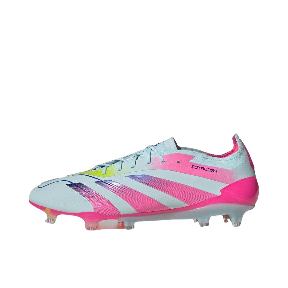 推荐商品：adidas Predator Elite FG 顶级 胶质长钉 天然硬草地 圆头 足球鞋 蓝色/亮粉色/半亮黄荧光