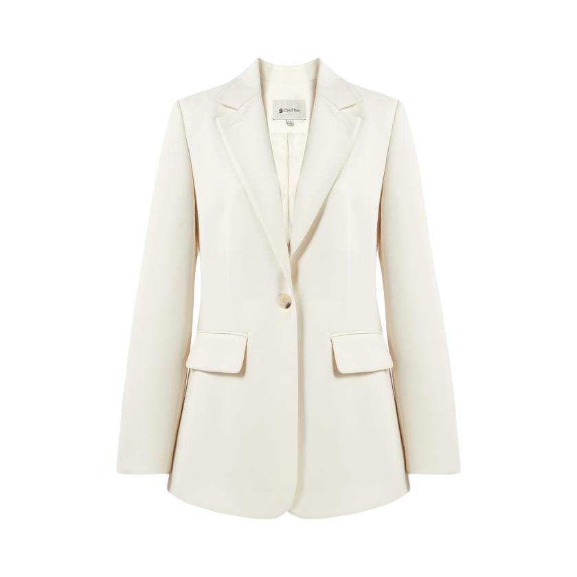 推荐商品：CHIU·SHUI/秋水伊人  收腰一粒扣纯色翻领西装 女装 624112A070202 米