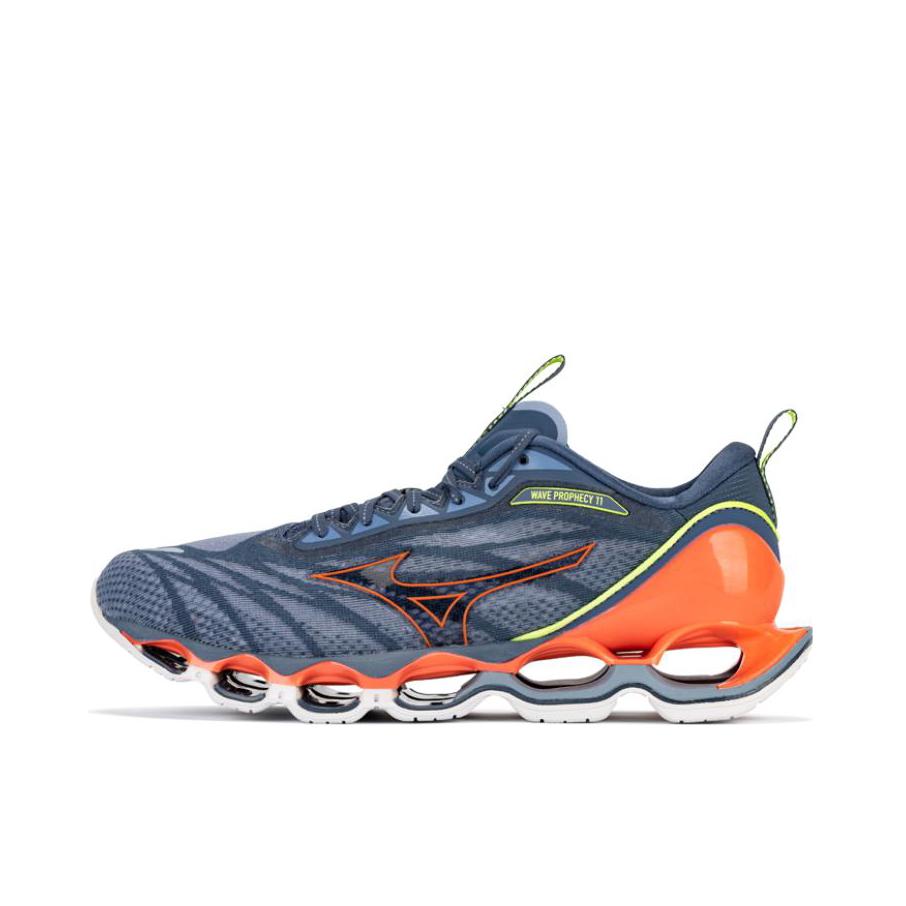 推荐商品：Mizuno/美津浓 Wave Prophecy 11 防滑耐磨 缓震回弹 舒适透气 轻便 织物 潮流休闲 跑鞋 灰色/蓝色/荧光绿