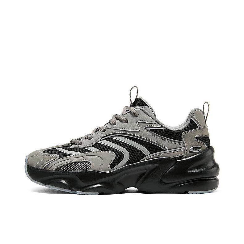 推荐商品：Skechers/斯凯奇 D‘LITES网面 厚底 轻质 吸震 运动 合成革 增高 织物 跑鞋 117369 女款/灰色/黑色