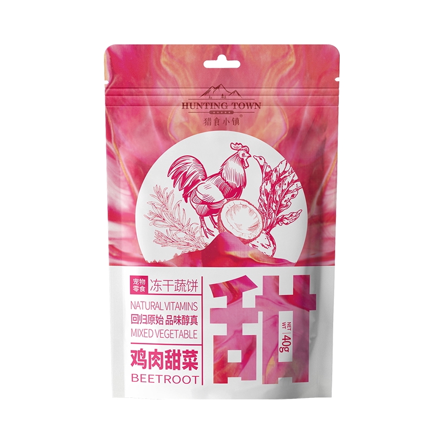 推荐商品：猎食小镇 冻干手工原切系列鸡肉蔬菜饼羽衣甘蓝姜黄甜菜根混合狗狗零食 40g