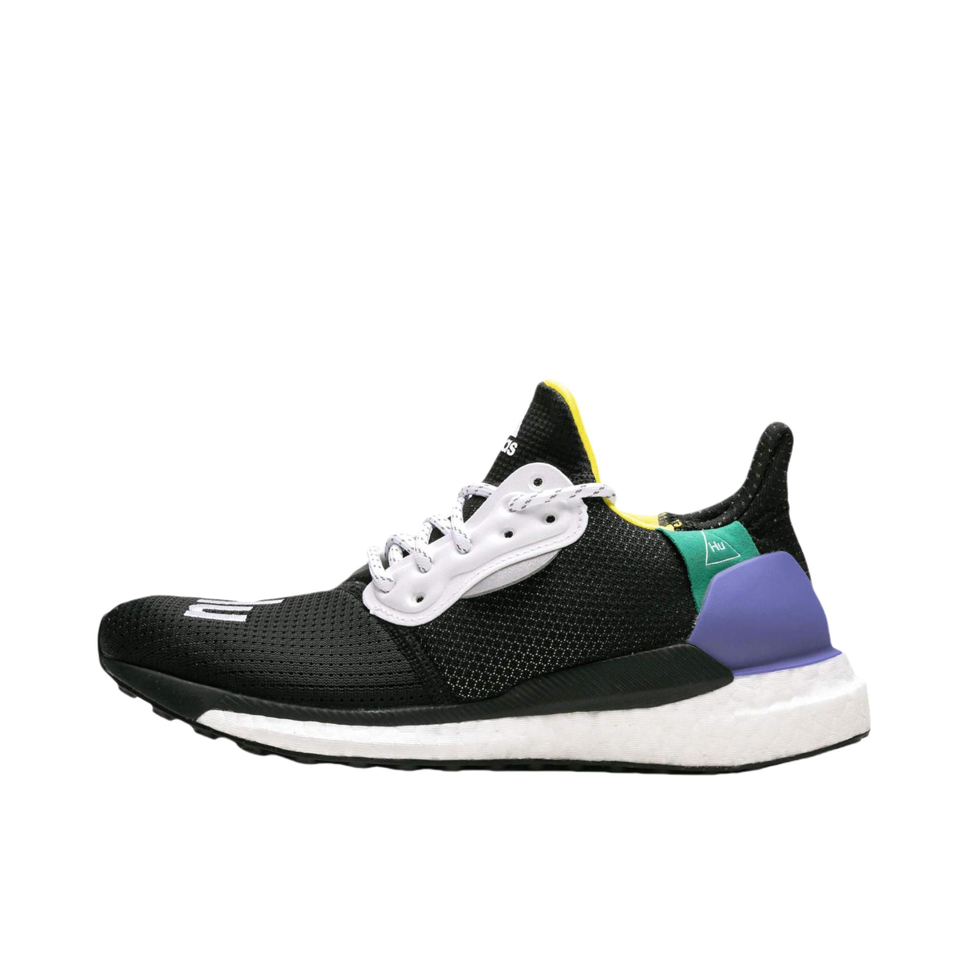 推荐商品：adidas Solar Hu Glide 跑鞋 缓震回弹防滑耐磨透气织物马拉松运动休闲 Core Black/Bold Green Pharrell Williams联名/黑紫
