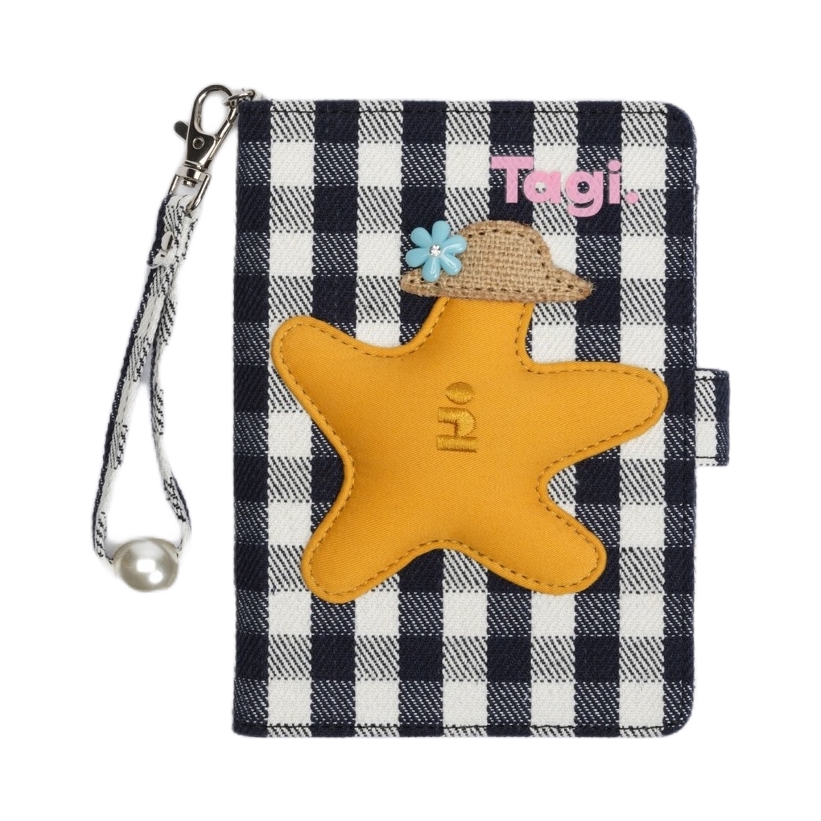 推荐商品：tagi 塔皮星 想象海滩小花珍珠格纹手提链条护照夹手拿包