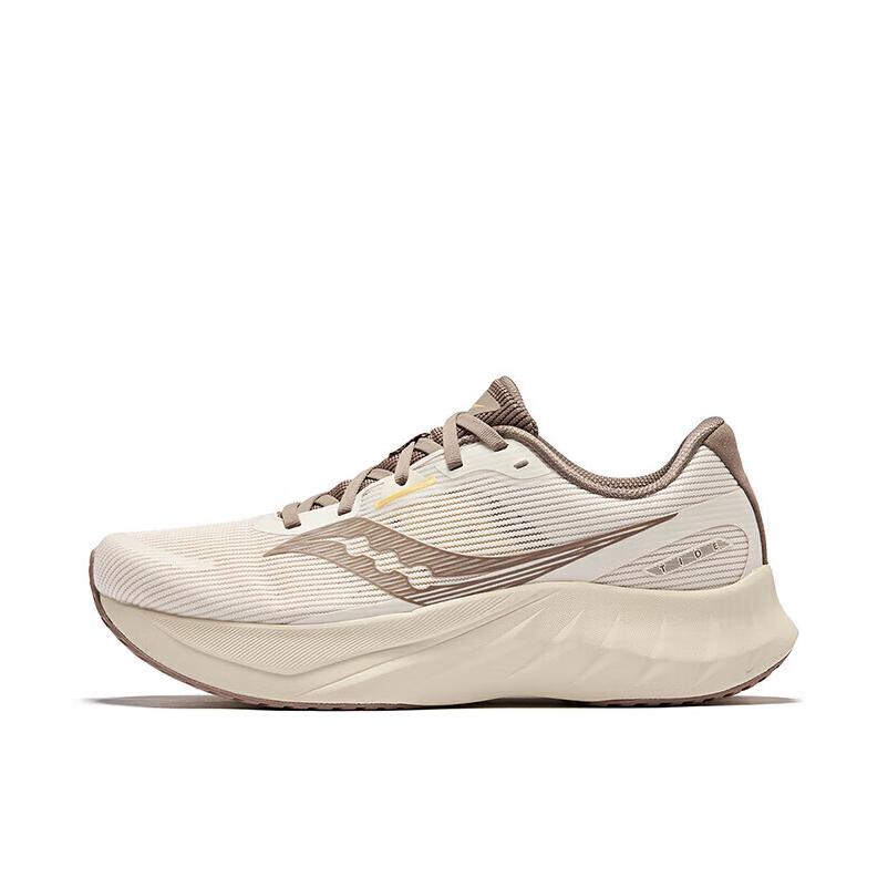 推荐商品：Saucony/索康尼  Tide 浪潮 2  助推 回弹 减震透气 防滑耐磨 稳定支撑 网布 慢跑  跑鞋 米色/棕色