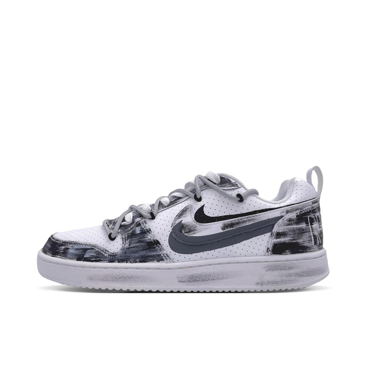 推荐商品：【定制球鞋】 Nike Court Borough 板鞋 防滑防水轻便减震手绘减龄做旧甜酷高街合成革甜妹包裹性复古婚鞋增高小白鞋薄底秋冬脏脏鞋 暗影双钩