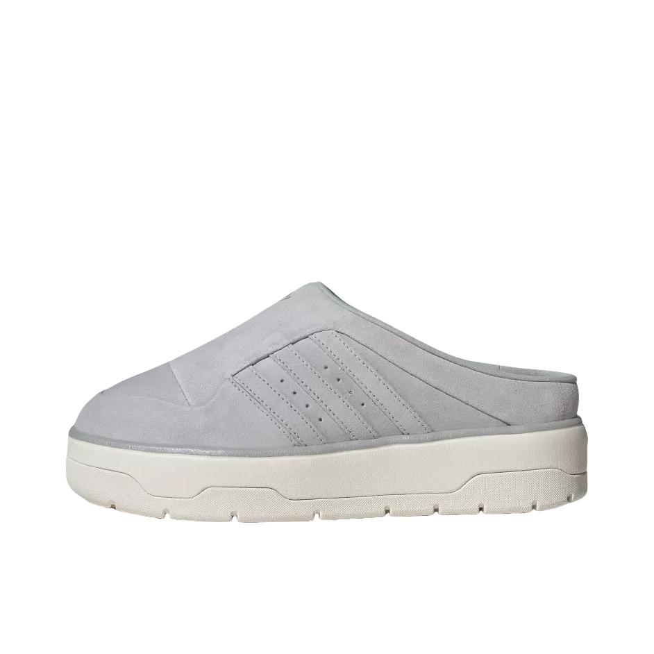 推荐商品：adidas Originals RIVALRY MULE 舒适防滑 防磨包头 经典百搭 时尚潮流 冬季拖鞋 浅灰色/粉白