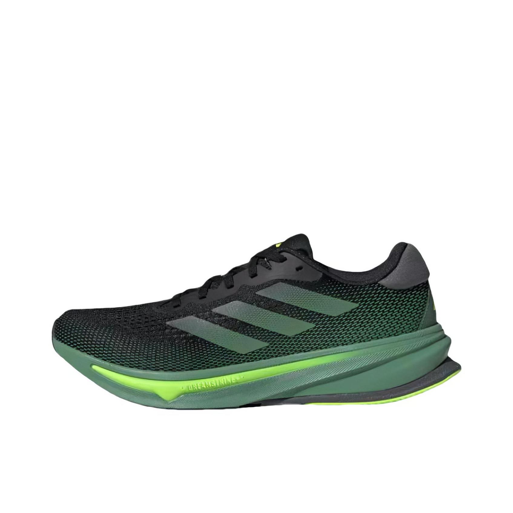 推荐商品：adidas Supernova Rise 跑鞋 减震支撑稳定回弹慢跑圆头美观随心畅跑贴合 核心黑/二手绿/明亮柠檬