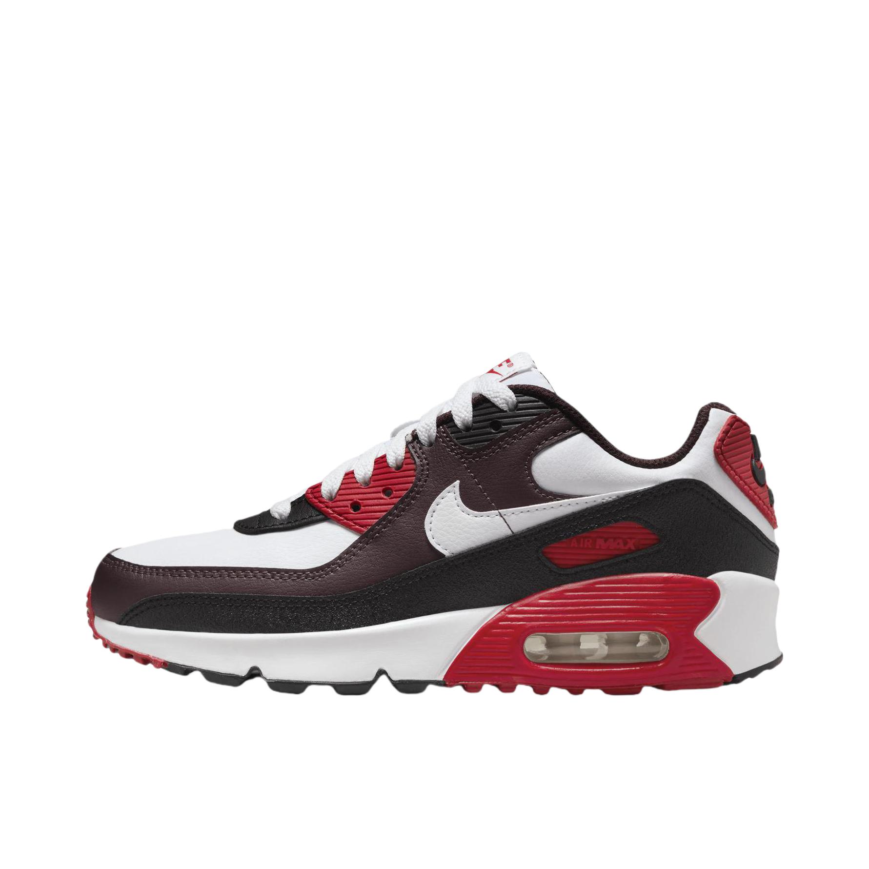 推荐商品：Nike Air Max 90 跑鞋 气垫合成革缓震透气复古增高圆头贴合拼接 GS/红色/黑色/白色