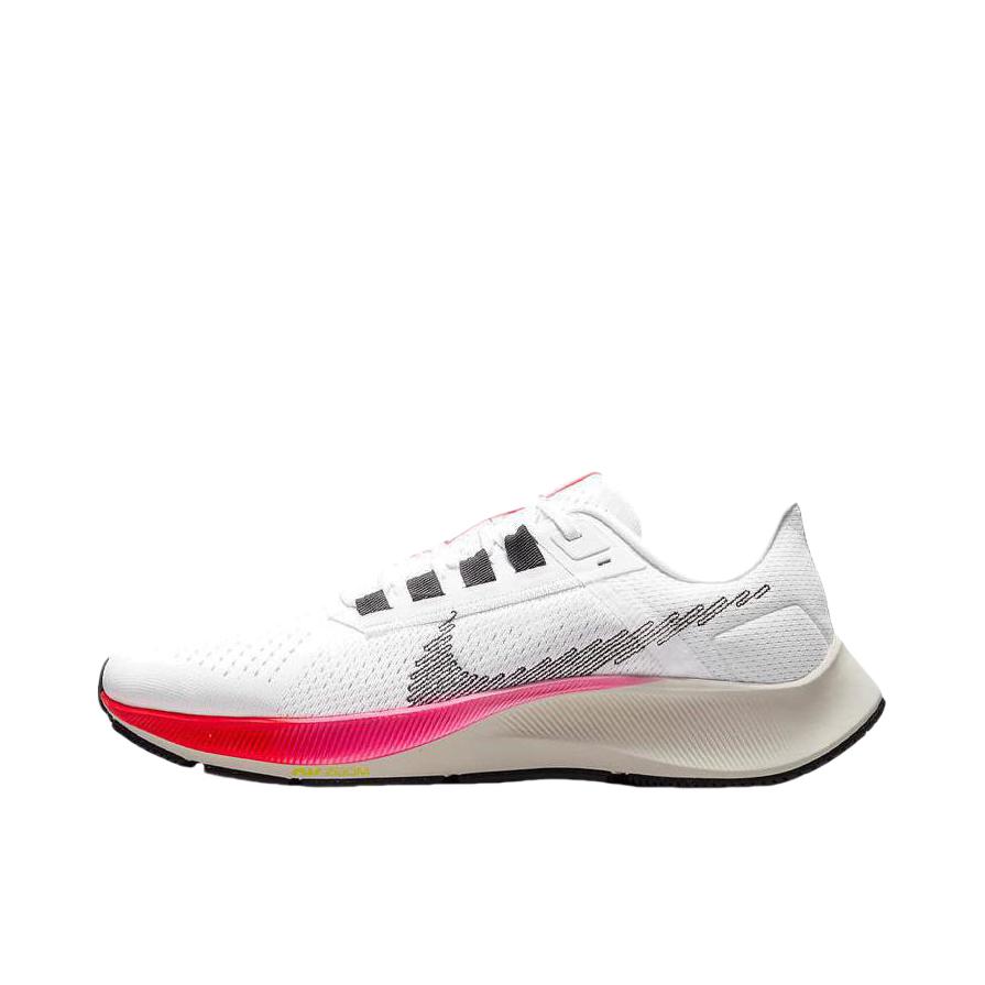 推荐商品：Nike Air Zoom Pegasus 38 跑鞋 气垫缓震透气舒适轻便防滑耐磨休闲运动织物圆头回弹平跟 男款/白色/红色/灰色