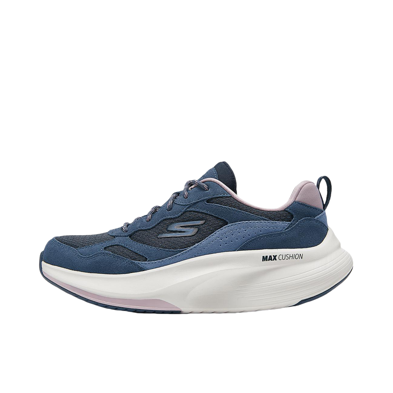 推荐商品：Skechers/斯凯奇 GO WALK MAX 轻便软底 舒适回弹 减震防滑 厚底 时尚百搭 复古 跑鞋 125060 女款/蓝色