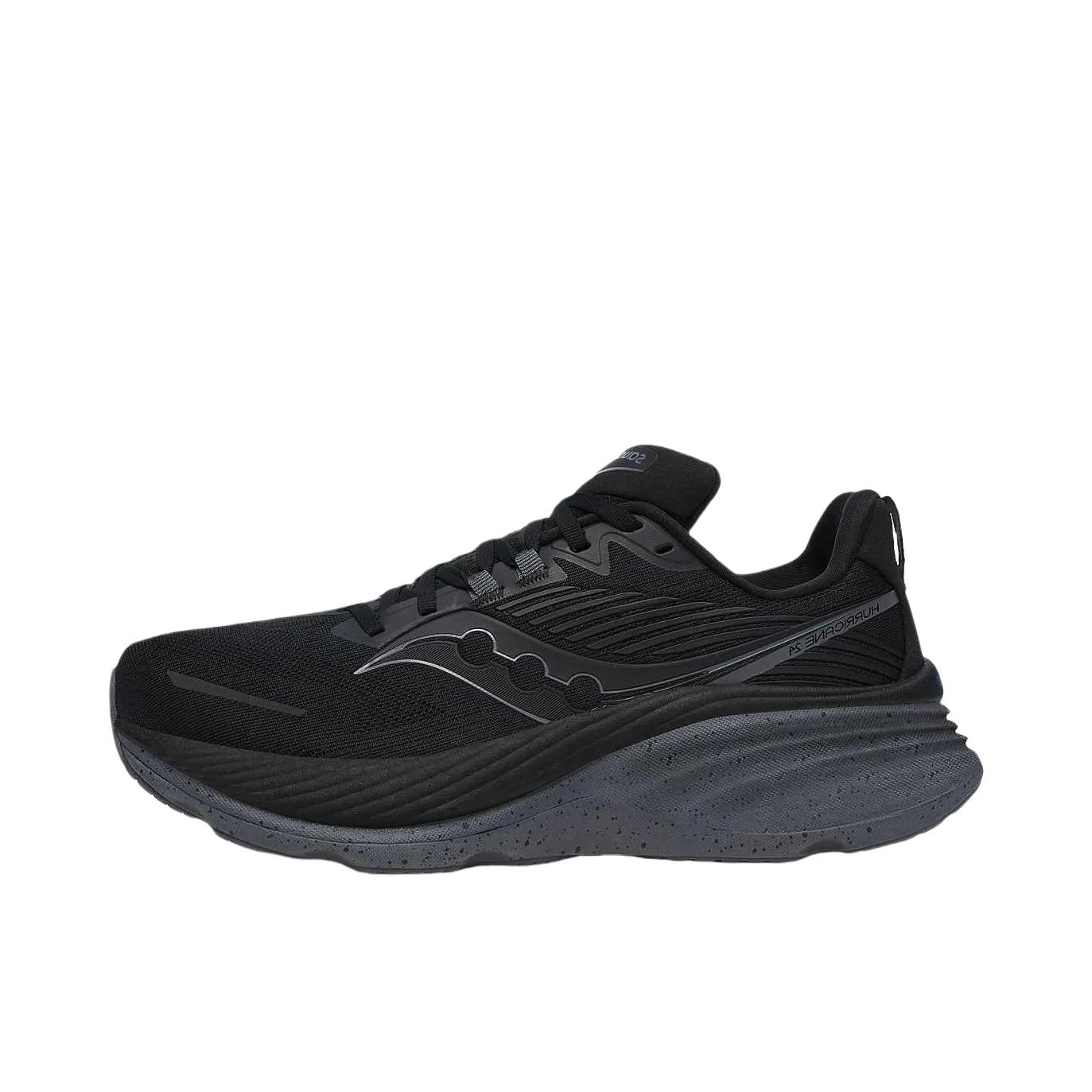 推荐商品：Saucony/索康尼 Hurricane 24 飓风 舒适缓震 支撑透气 防滑耐磨 时尚百搭 简约 稳定支撑 长跑 跑鞋 黑色