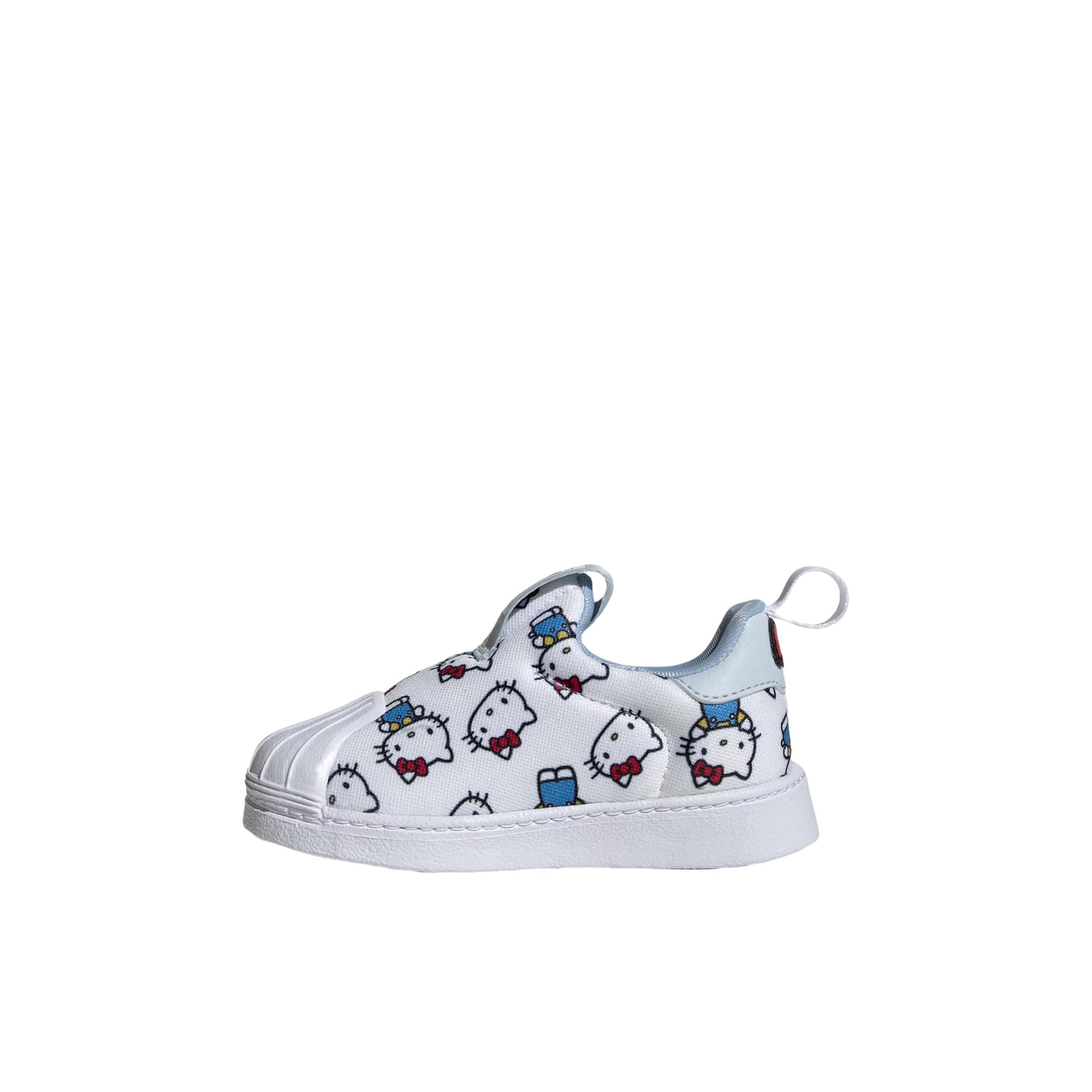 推荐商品：adidas Originals Superstar 360 一脚蹬 软底 贝壳头 板鞋儿童 婴童/Hello Kitty联名/白色/浅蓝/亮光蓝
