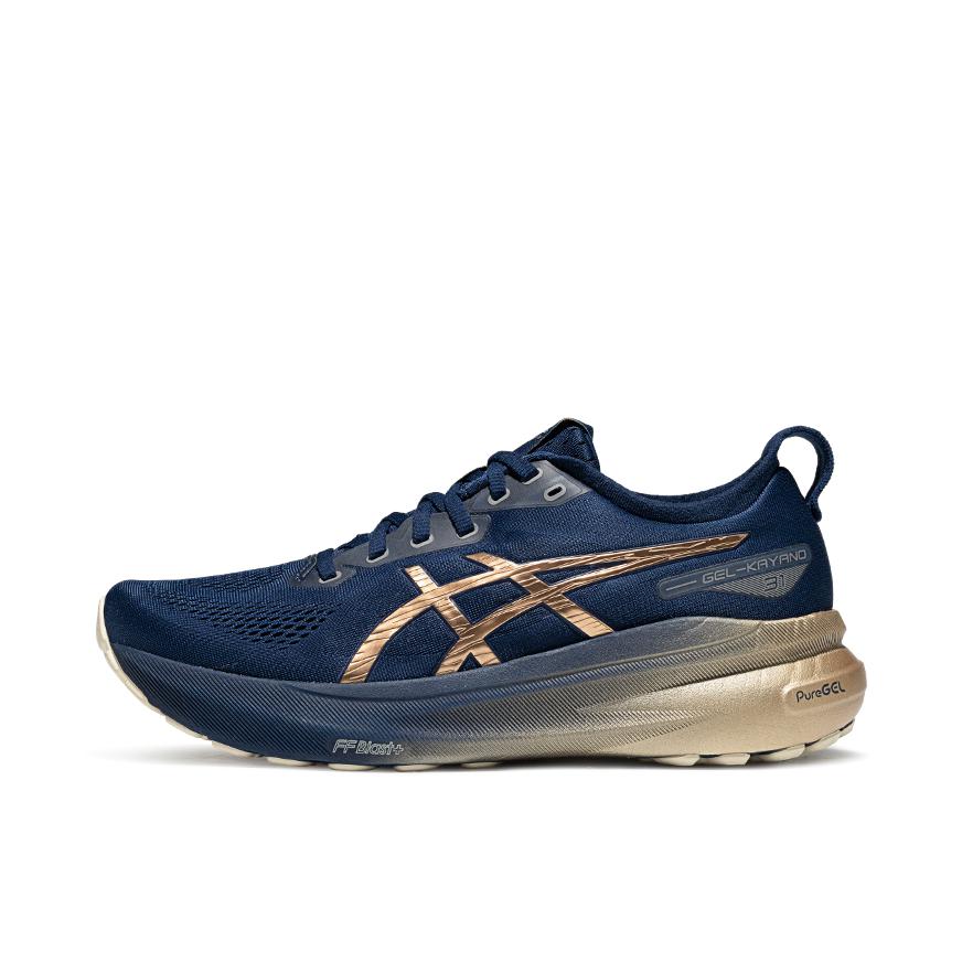 推荐商品：Asics/亚瑟士 Gel-Kayano 31 跑鞋 稳定足弓支撑轻便缓震长跑轻量回弹 男款/铂金版/藏蓝