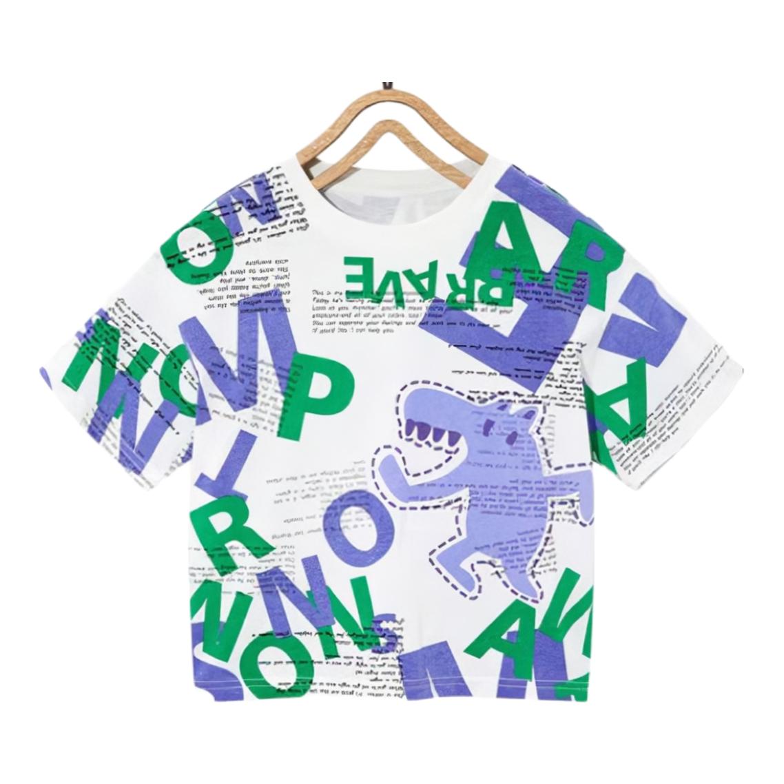 推荐商品：minipeace童装 轻薄透气圆领卡通字母印花短袖T恤 男中大童 F1DAC2A19 彩花紫