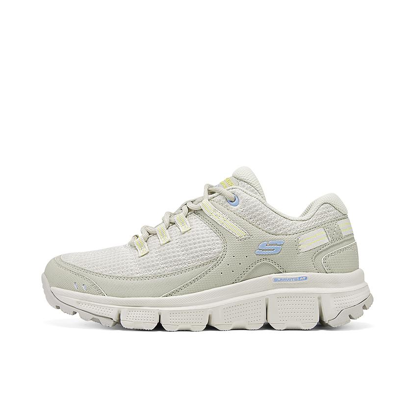 推荐商品：Skechers/斯凯奇 健身 缓震回弹 软底 增高 网布透气 绑带 运动休闲鞋 180271 女款/米色/淡绿色