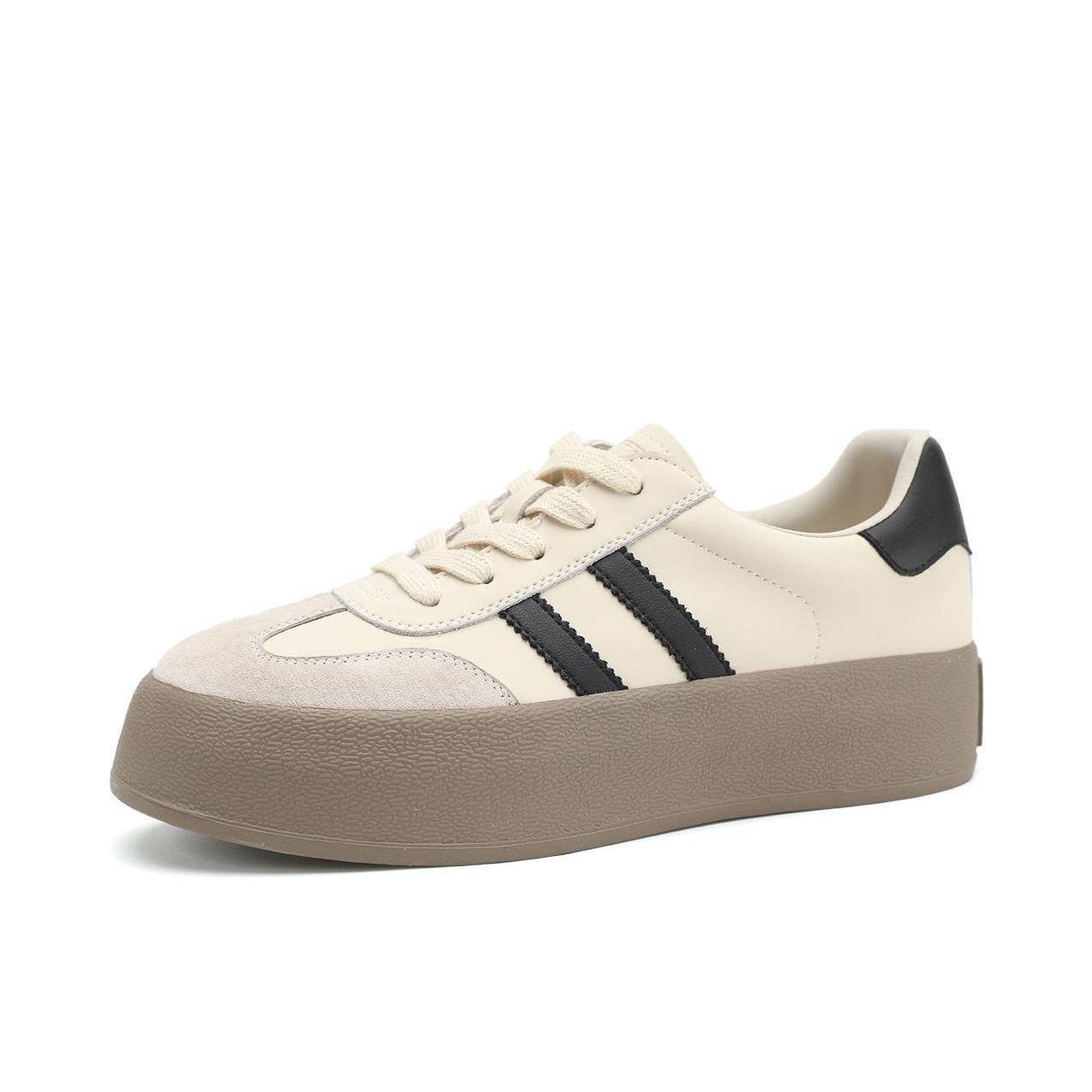 推荐商品：D:FUSE SCANDINAVIA 牛皮革 百搭时尚 复古休闲 增高 圆头 德训鞋 板鞋 DF3311232G 女款/米白色/黑色