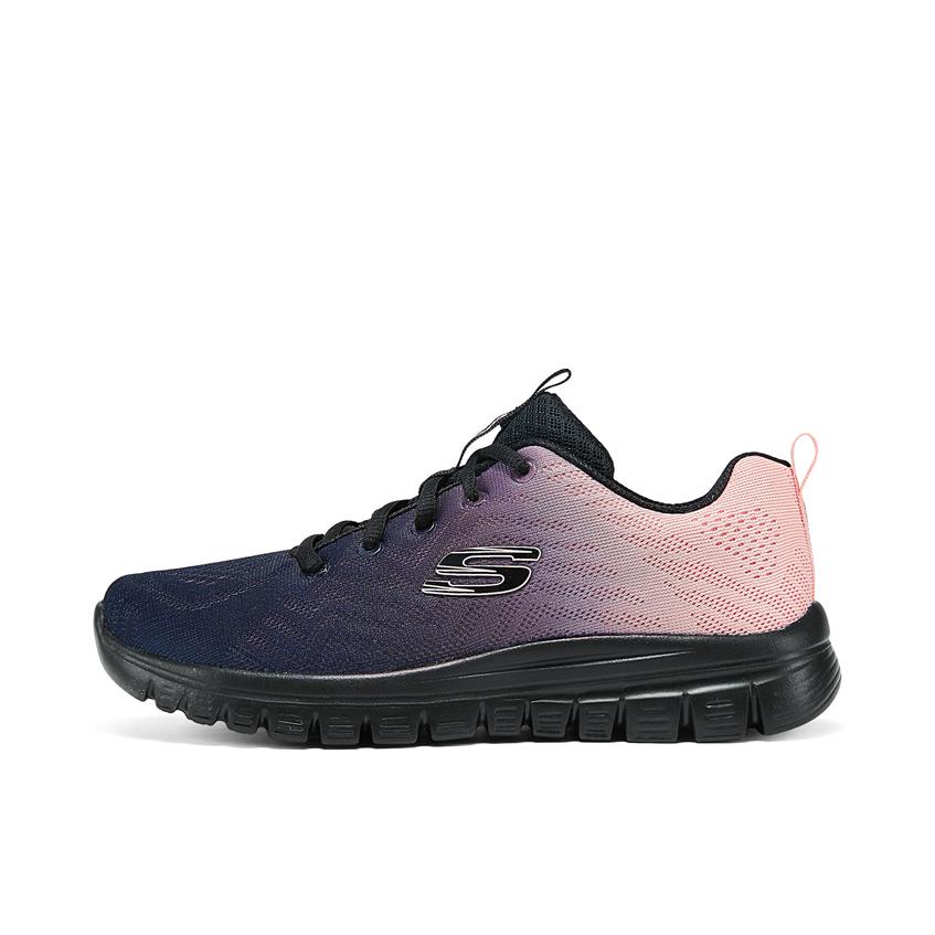推荐商品：Skechers/斯凯奇 Graceful 方糖 网布透气 缓震耐磨 轻质软底 轻便 绑带 网面 跑鞋 女款/黑色/粉红色
