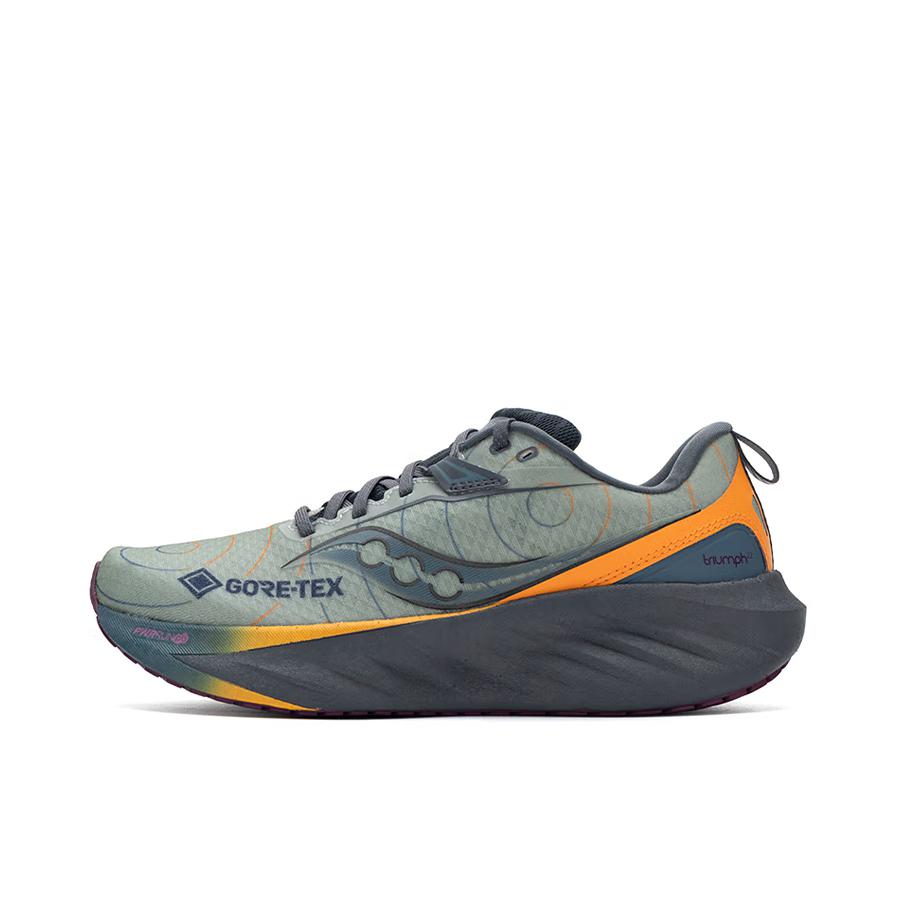 推荐商品：Saucony/索康尼 TRIUMPH 胜利22 GTX 跑鞋 运动耐磨低帮系带防水缓震包裹性秋冬轻便 男款/绿色/灰色/黄色
