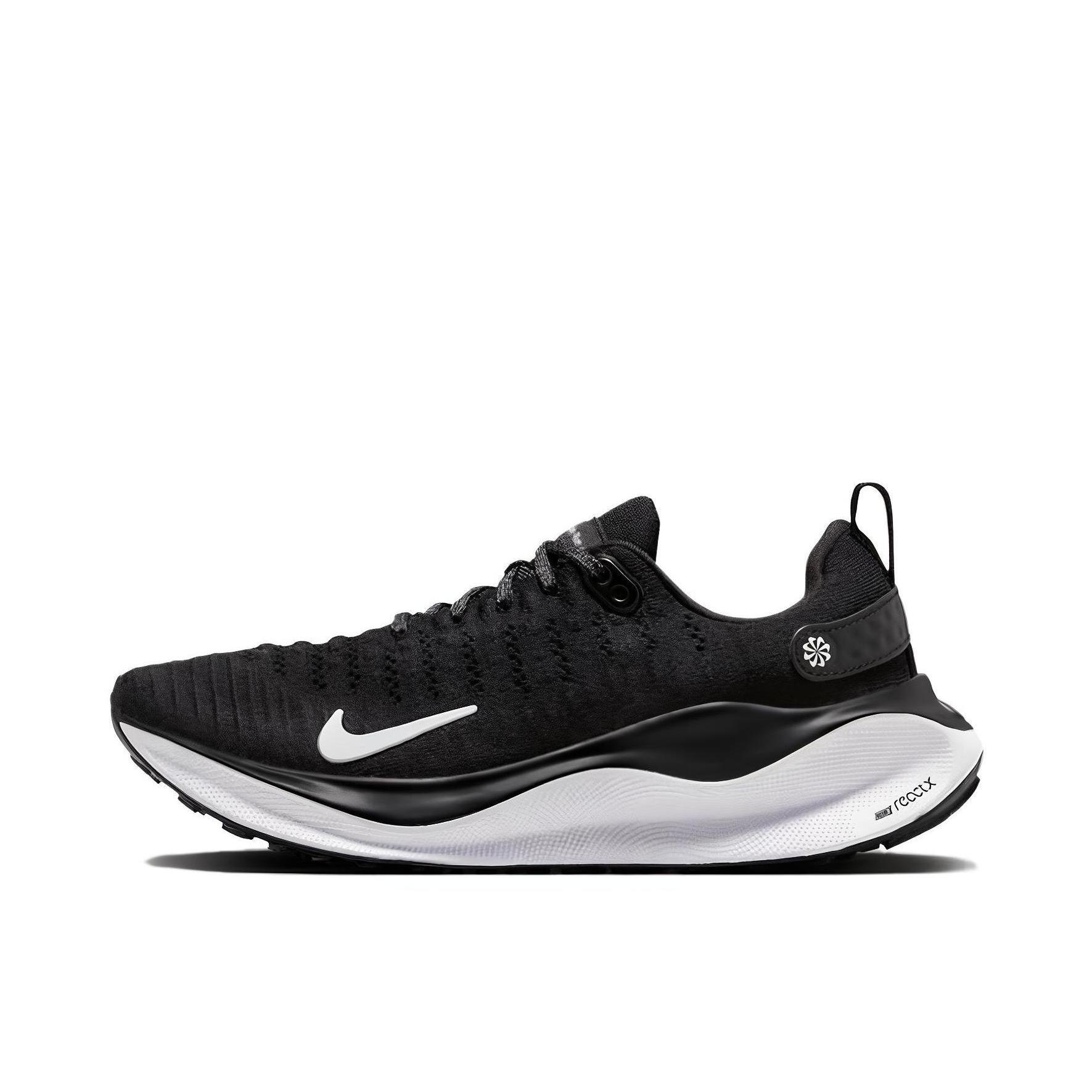 推荐商品：Nike React Infinity Run 4 跑鞋 公路舒适缓震防滑耐磨防水织物训练飞织抓地包裹性 黑色/暗灰/白色