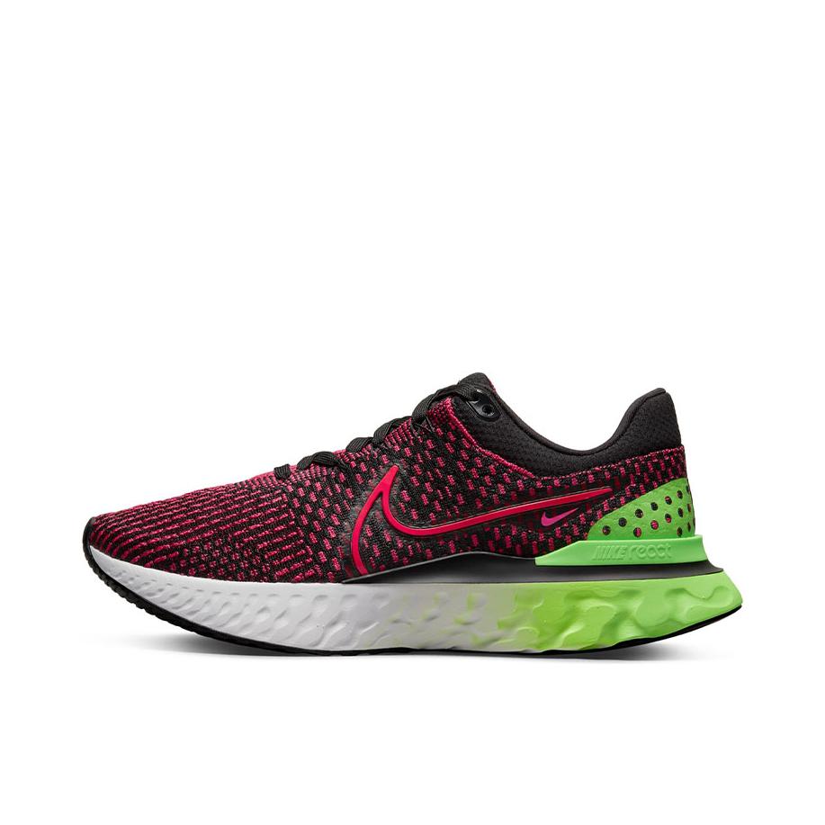 推荐商品：Nike React Infinity Run FK3 跑鞋 减震织物回弹支撑泡棉圆头 黑色/迷人红/冲击绿