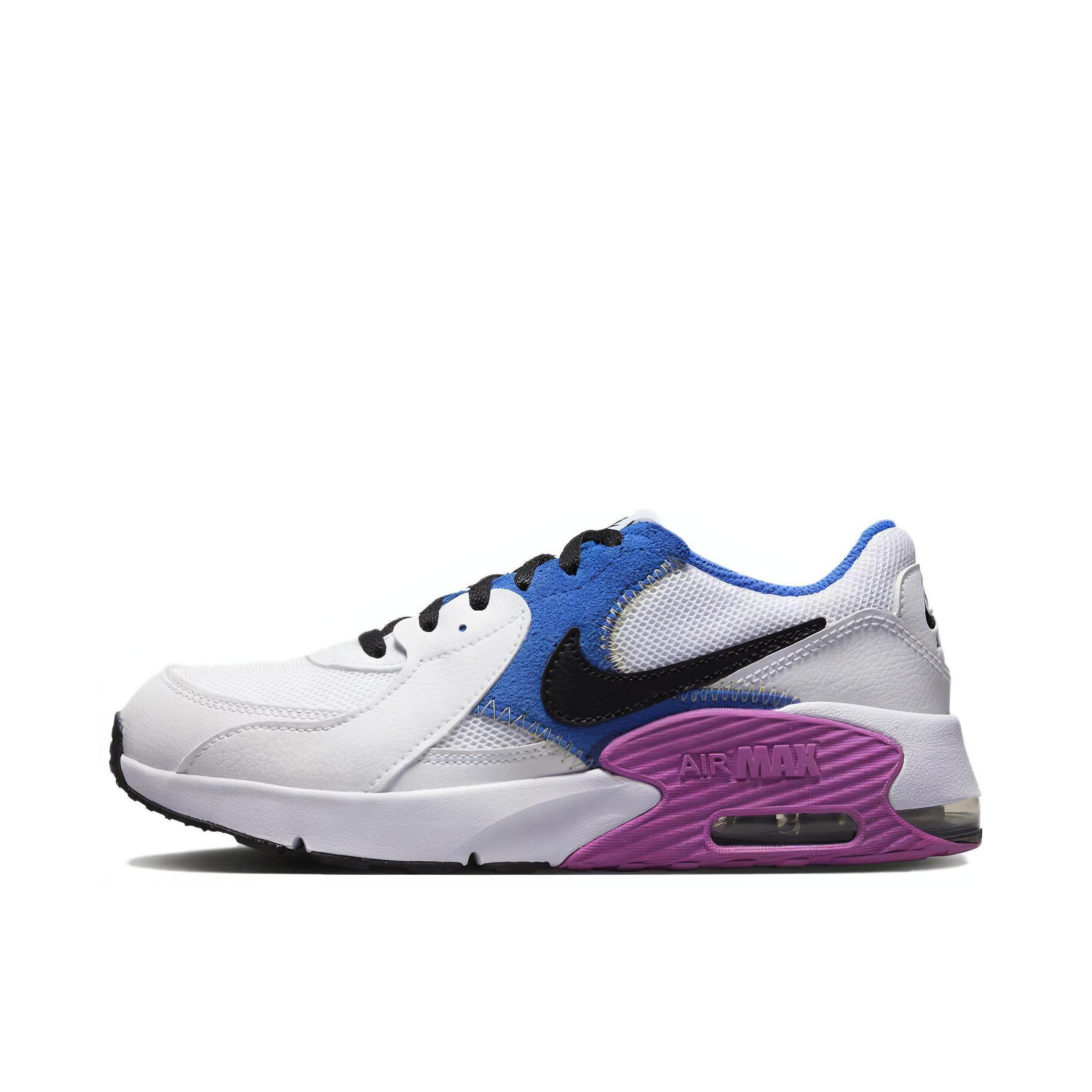 推荐商品：Nike Air Max Excee 跑鞋 防滑耐磨舒适缓震网面透气气垫复古支撑织物合成革圆头贴合抓地 GS/白色/蓝色/黑色